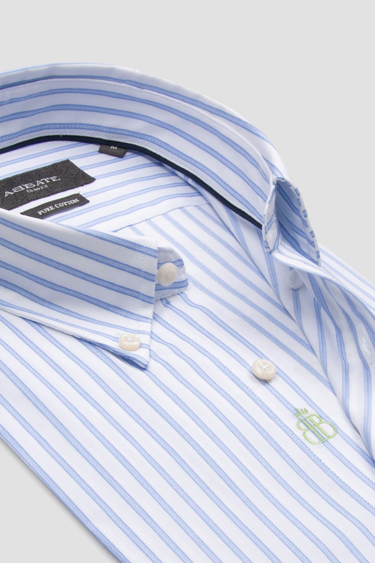 Abbate Carlo Twill %100 Pamuk Slim Fit Açık Mavi Düğmeli Yaka Erkek Çizgili Gömlek