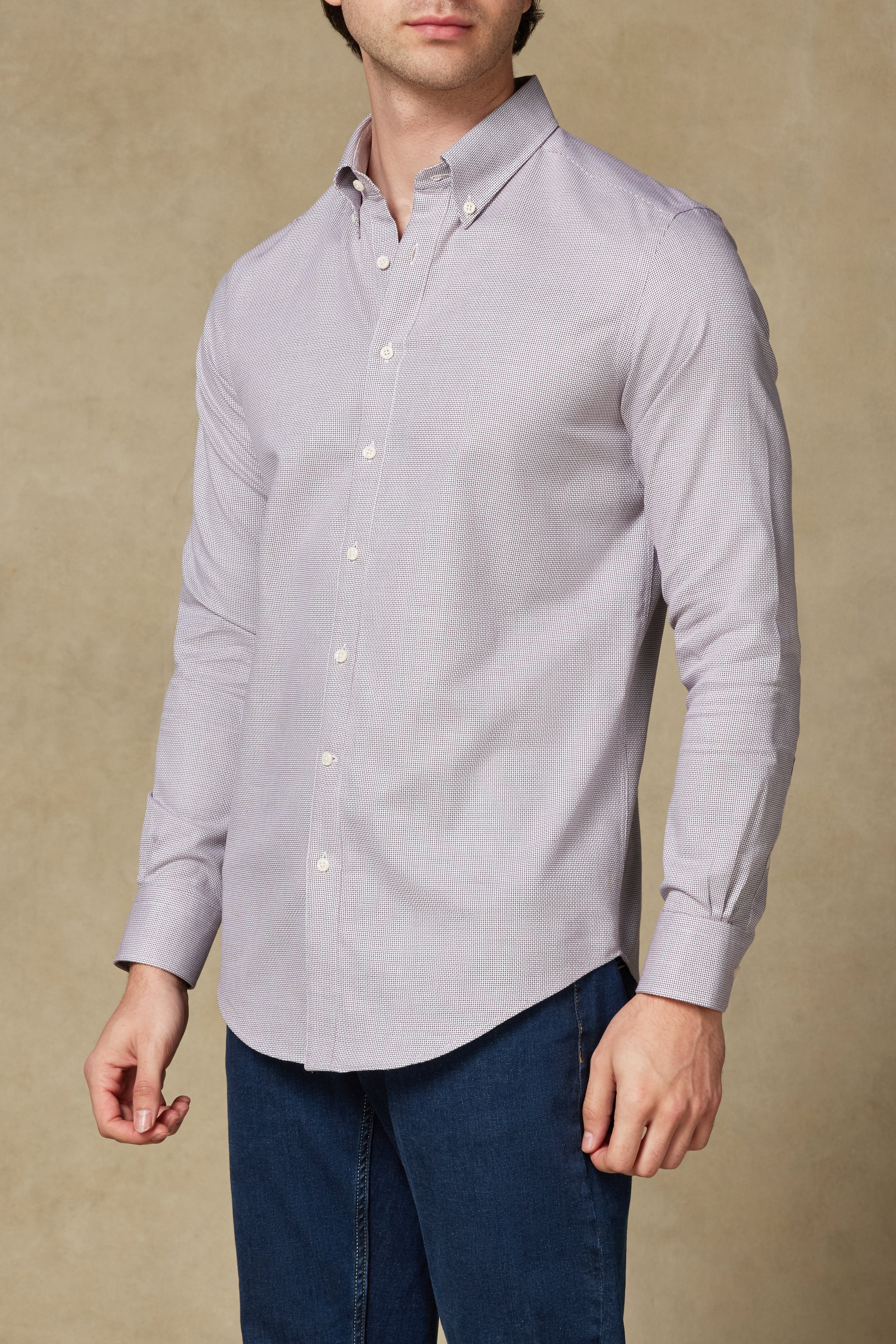 Abbate Carlo Armür Pamuklu Slim Fit Kırmızı Düğmeli Yaka Erkek Düz Gömlek