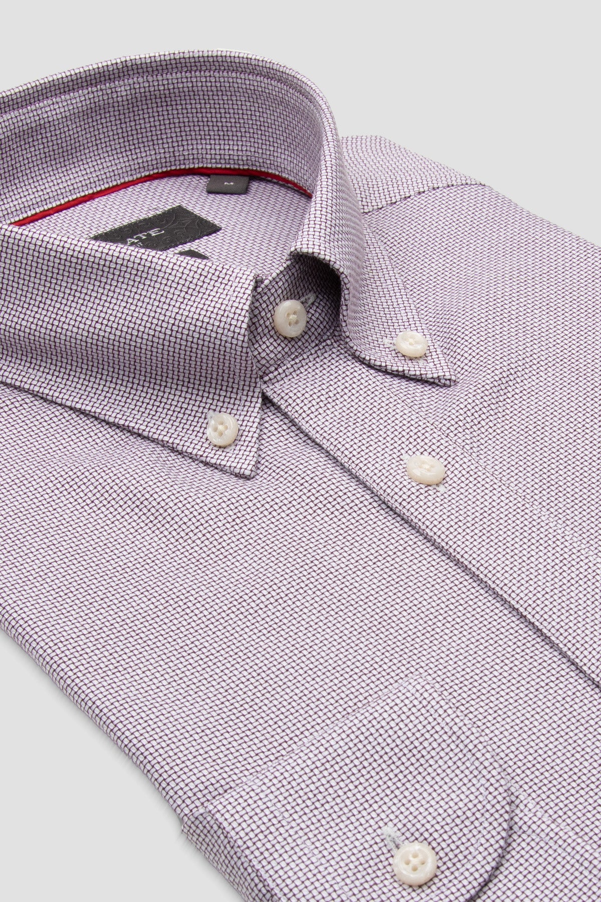 Abbate Carlo Armür Pamuklu Slim Fit Kırmızı Düğmeli Yaka Erkek Düz Gömlek