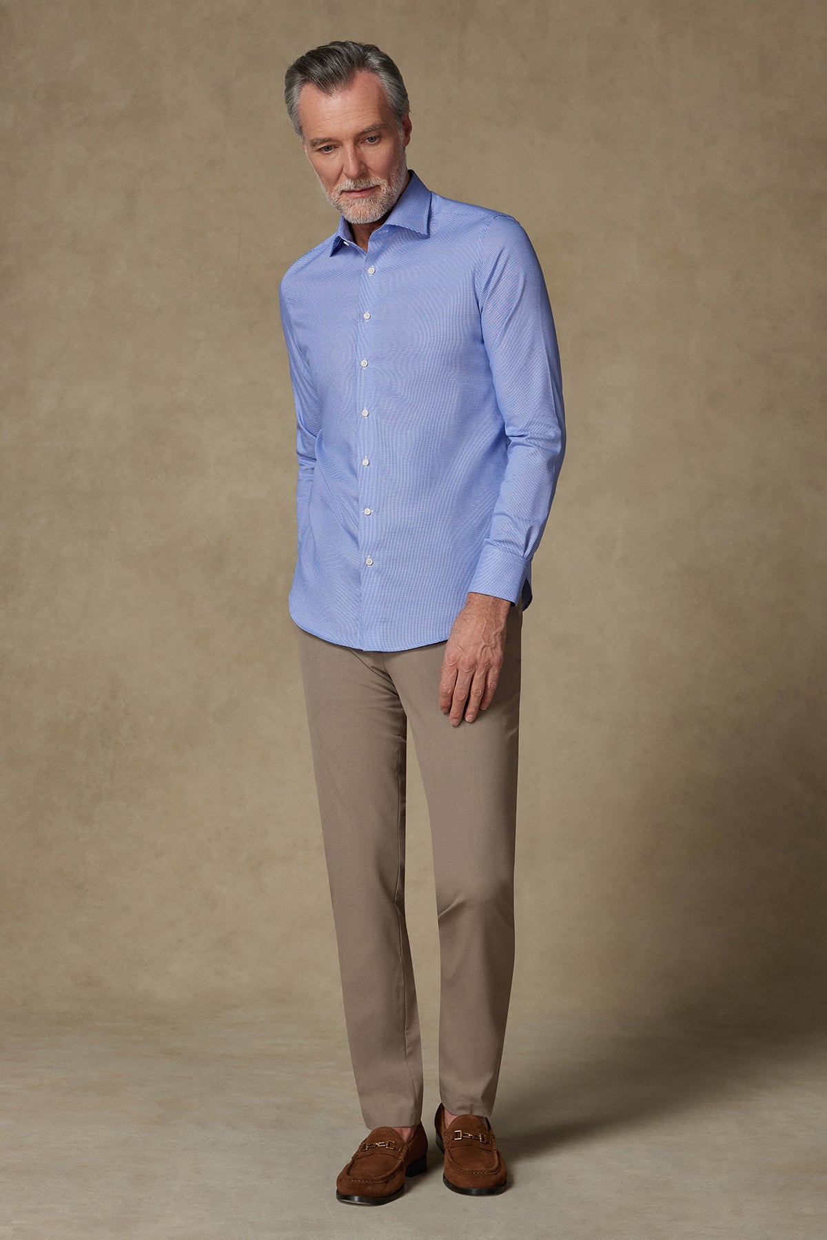 Abbate Donatello Non Iron Armür Pamuklu Slim Fit Açık Mavi Klasik Yaka Erkek Desenli Gömlek