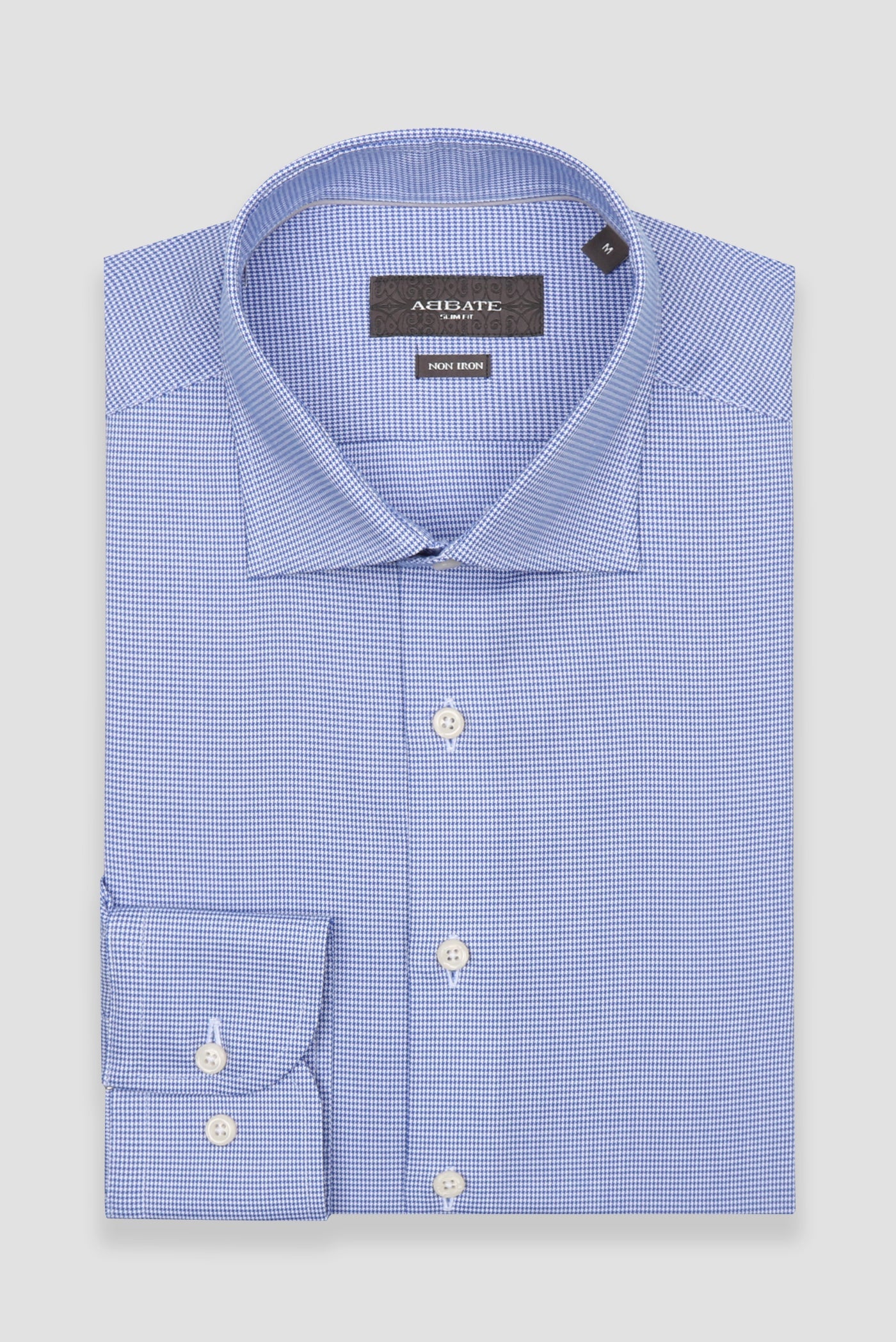 Abbate Donatello Non Iron Armür Pamuklu Slim Fit Açık Mavi Klasik Yaka Erkek Desenli Gömlek