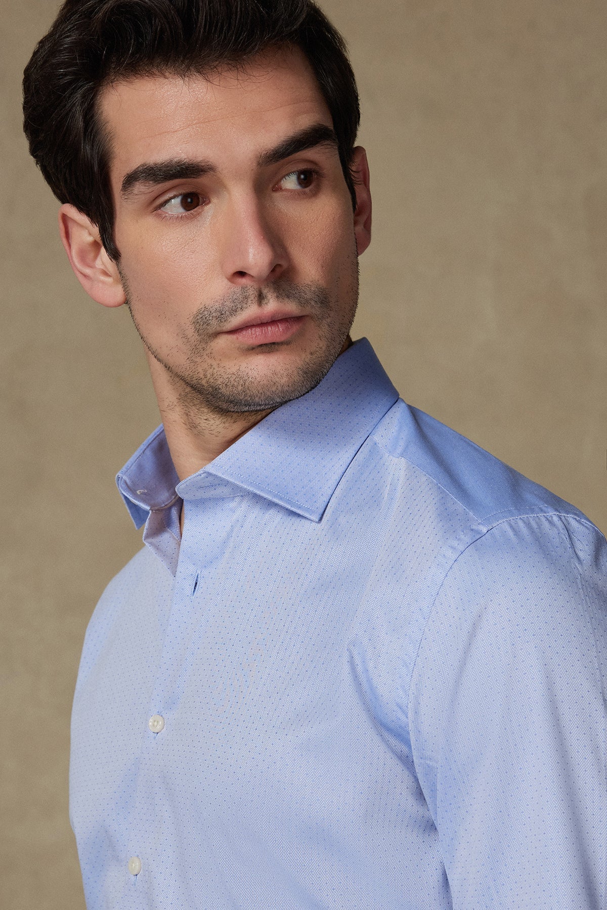 Abbate Donatello Armür Pamuklu Slim Fit Açık Mavi Klasik Yaka Erkek Desenli Gömlek