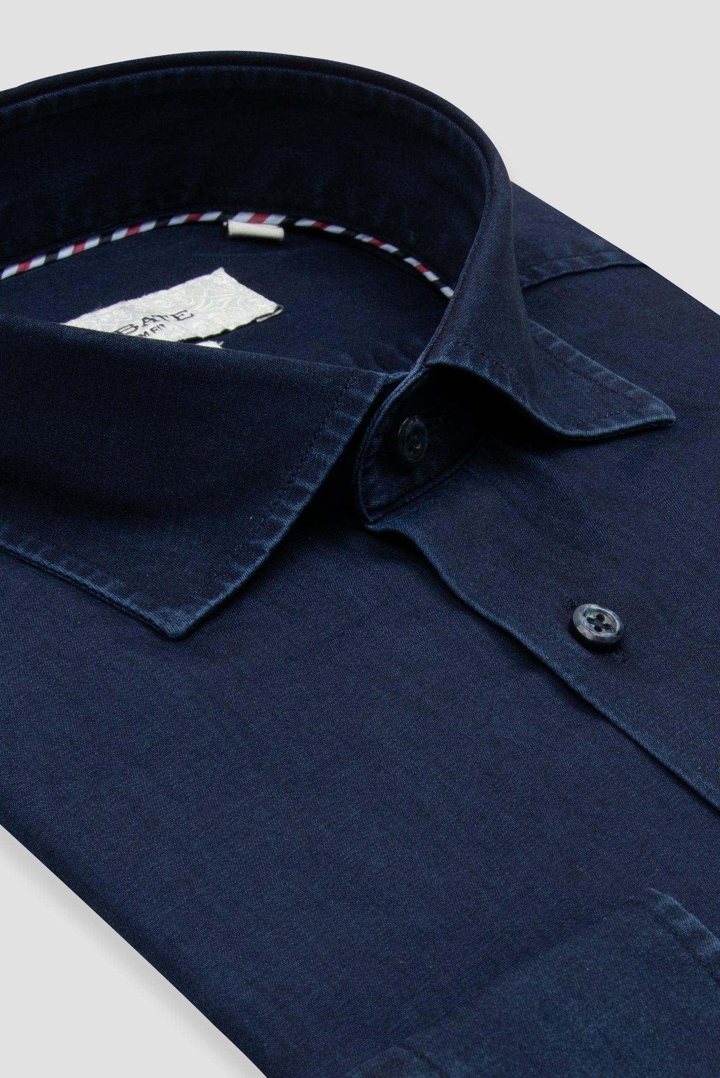 Abbate Donatello Denim Pamuklu Comfort Fit Koyu Mavi Klasik Yaka Erkek Düz Gömlek