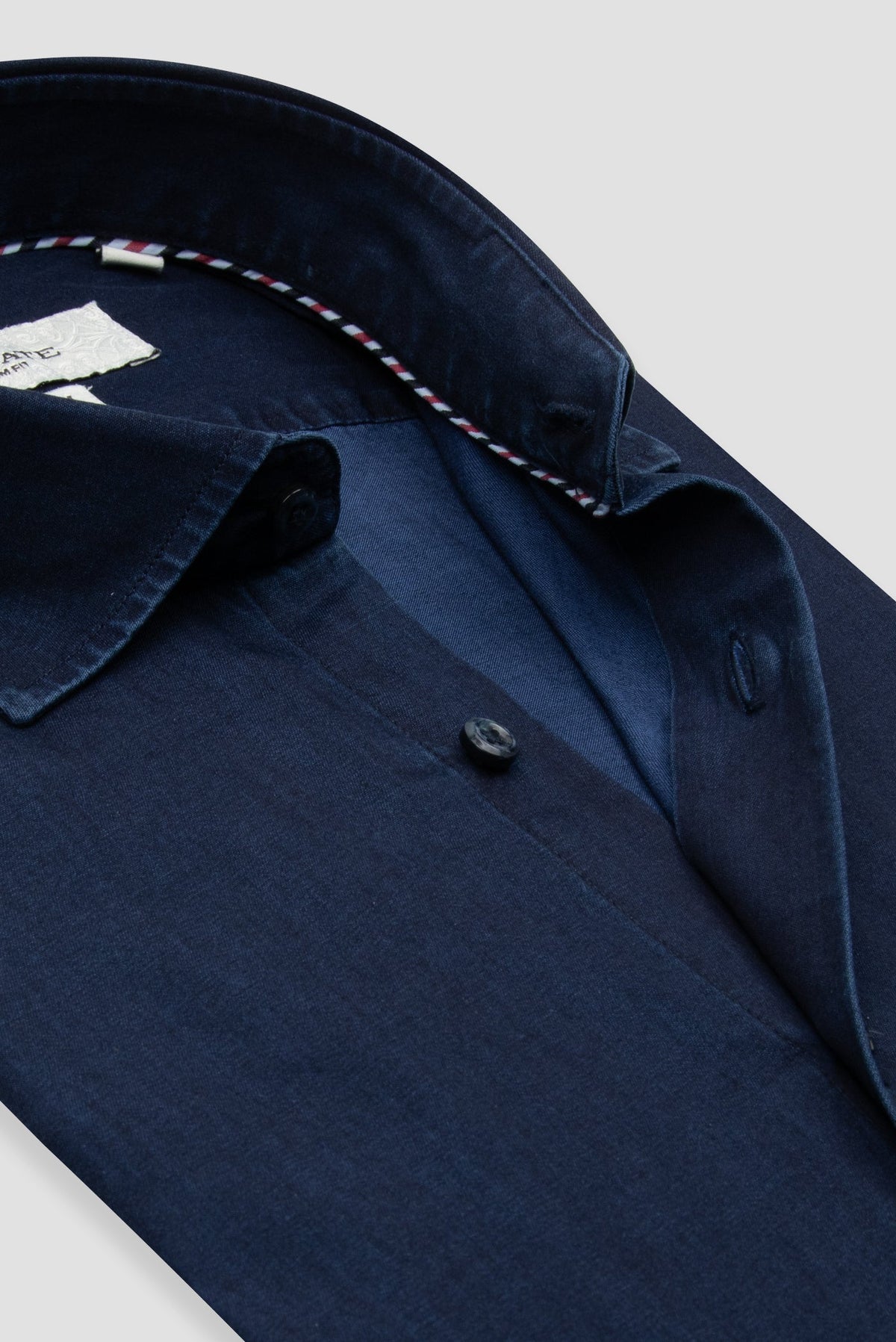 Abbate Donatello Denim Pamuklu Slim Fit Koyu Mavi Klasik Yaka Erkek Düz Gömlek