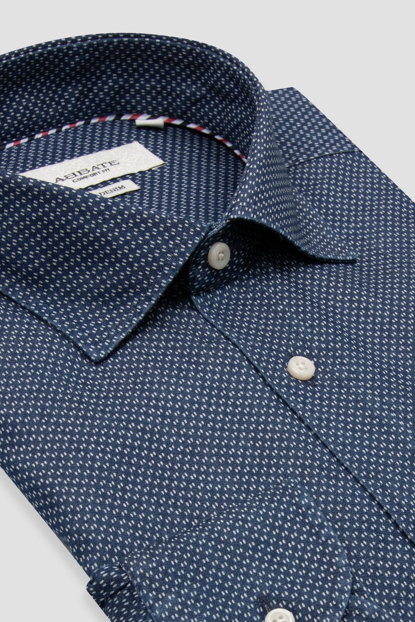 Abbate Donatello Denim Pamuklu Comfort Fit Lacivert Klasik Yaka Erkek Baskılı Gömlek