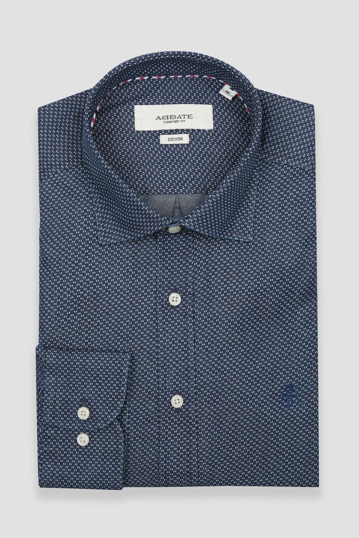 Abbate Donatello Denim Pamuklu Comfort Fit Lacivert Klasik Yaka Erkek Baskılı Gömlek