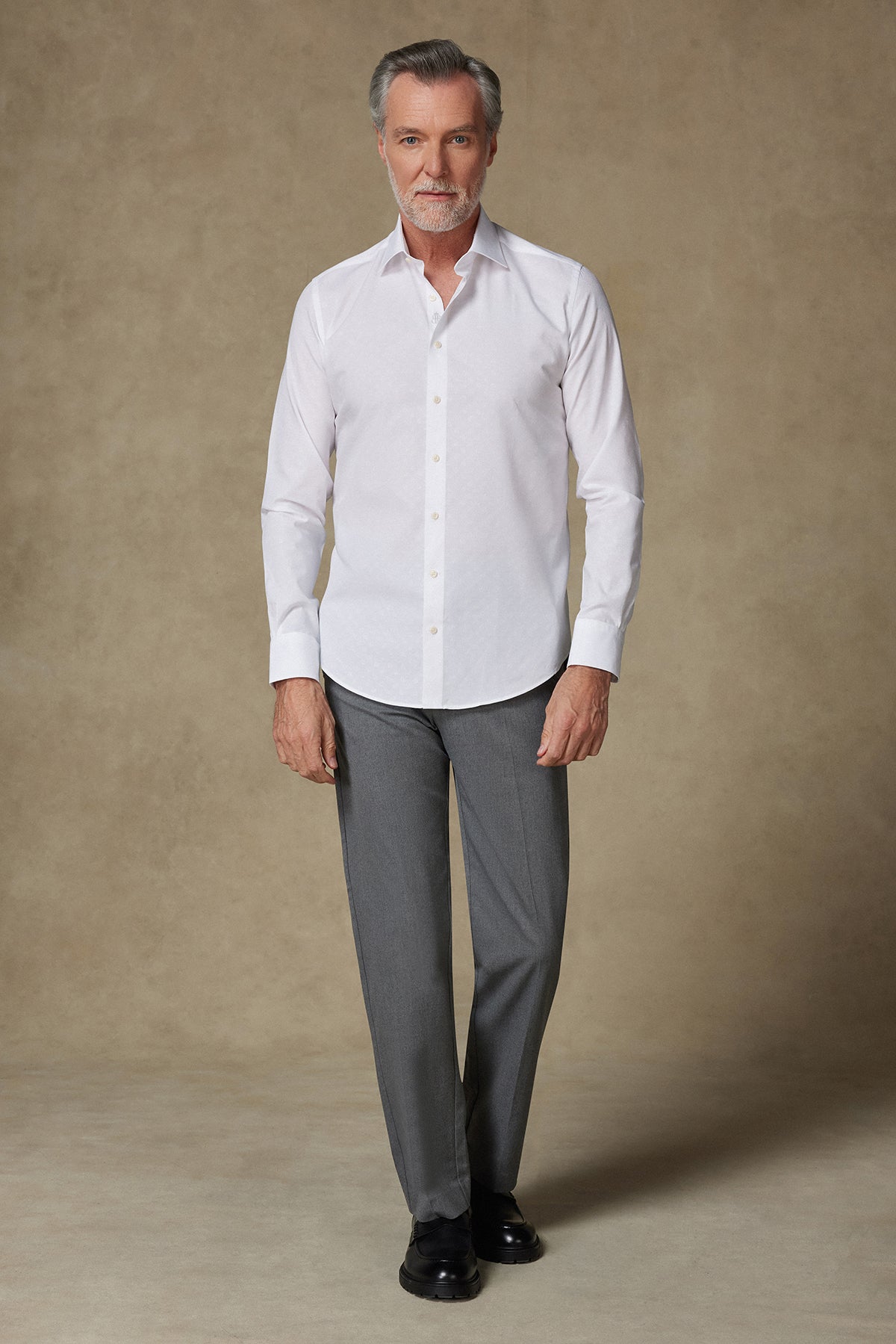 Abbate Donatello Jakar Pamuklu Slim Fit Beyaz Klasik Yaka Erkek Desenli Gömlek