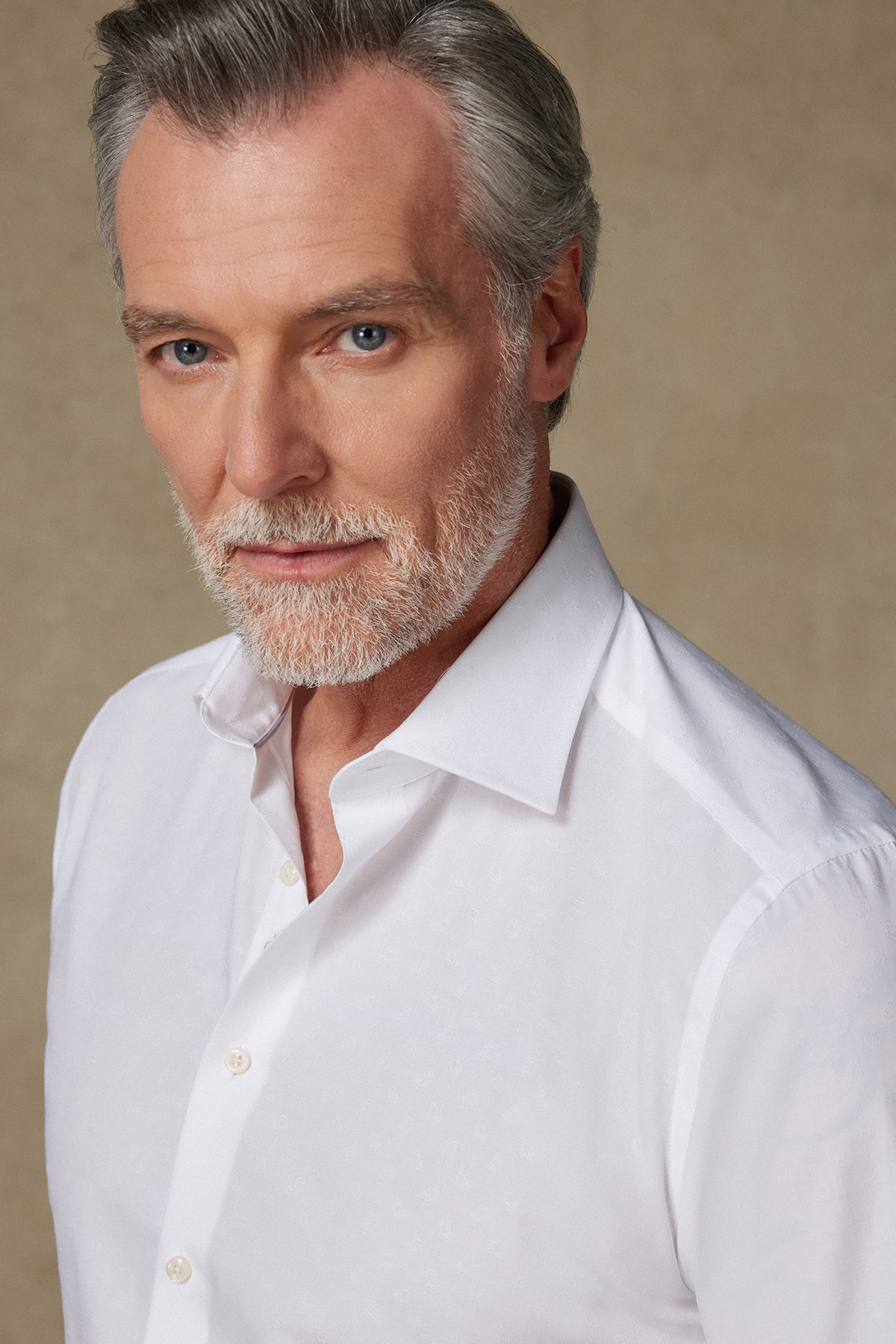 Abbate Donatello Jakar Pamuklu Slim Fit Beyaz Klasik Yaka Erkek Desenli Gömlek