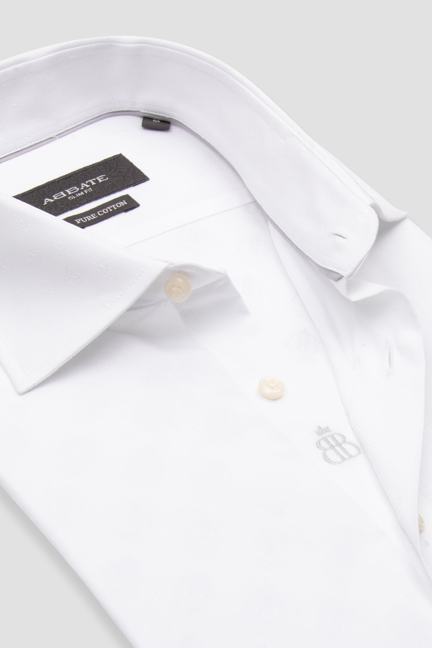 Abbate Donatello Jakar Pamuklu Slim Fit Beyaz Klasik Yaka Erkek Desenli Gömlek