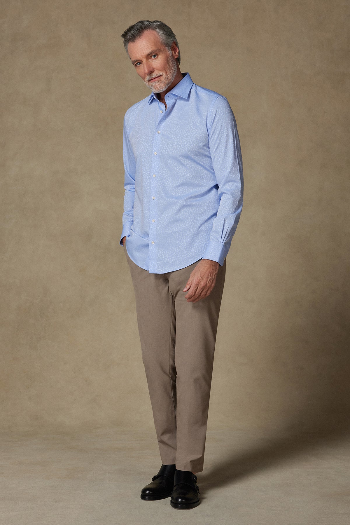 Abbate Donatello Jakar Pamuklu Slim Fit Açık Mavi Klasik Yaka Erkek Desenli Gömlek