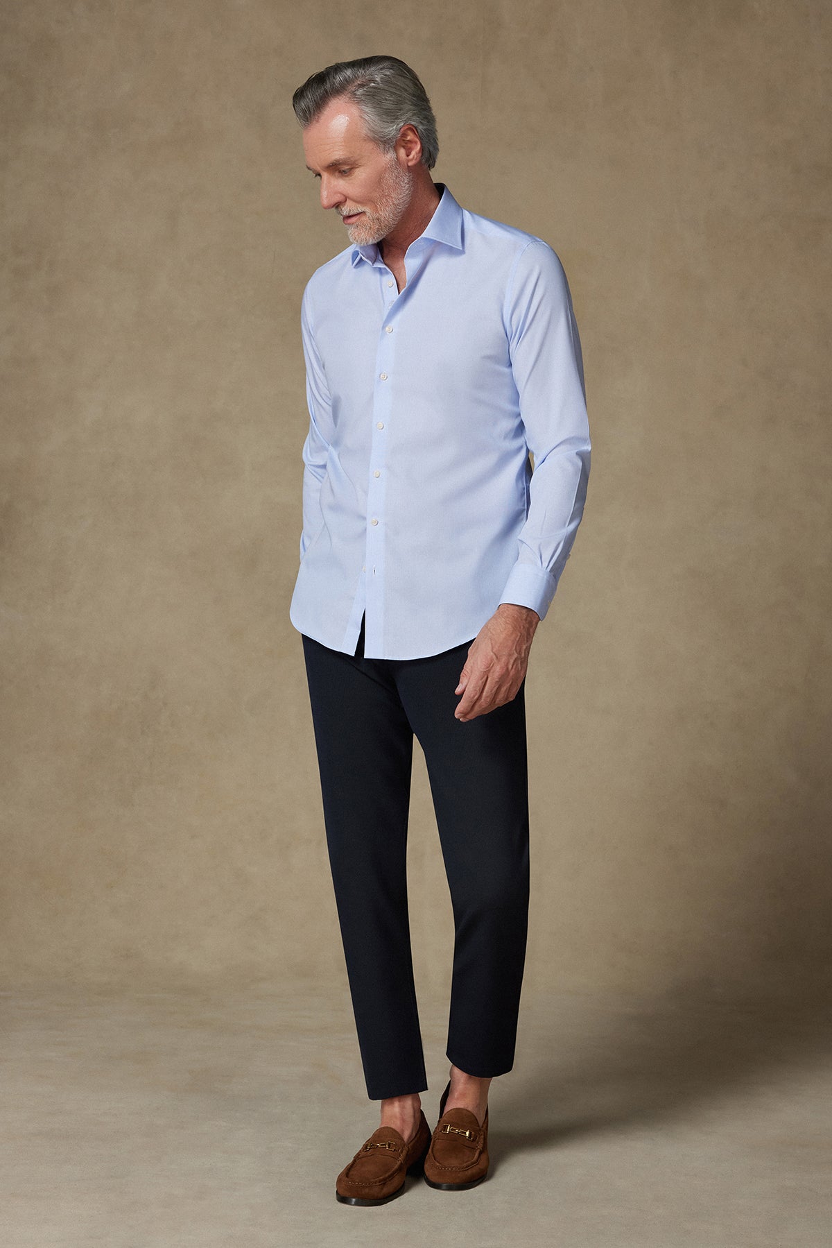 Abbate Donatello Non Iron Poplin Pamuklu Slim Fit Açık Mavi Klasik Yaka Erkek Çizgili Gömlek