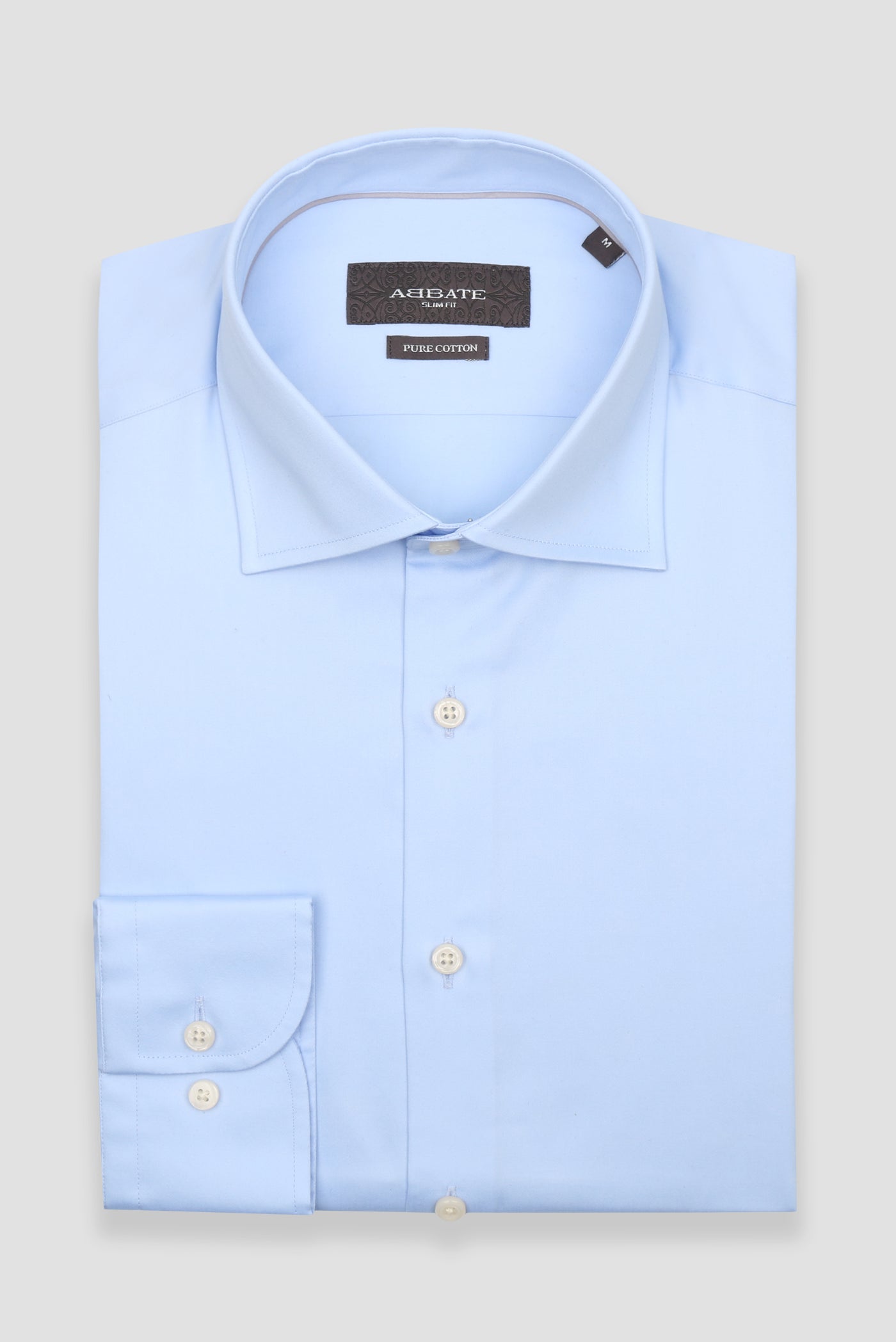 Abbate Donatello Saten Pamuklu Slim Fit Açık Mavi Klasik Yaka Erkek Düz Gömlek