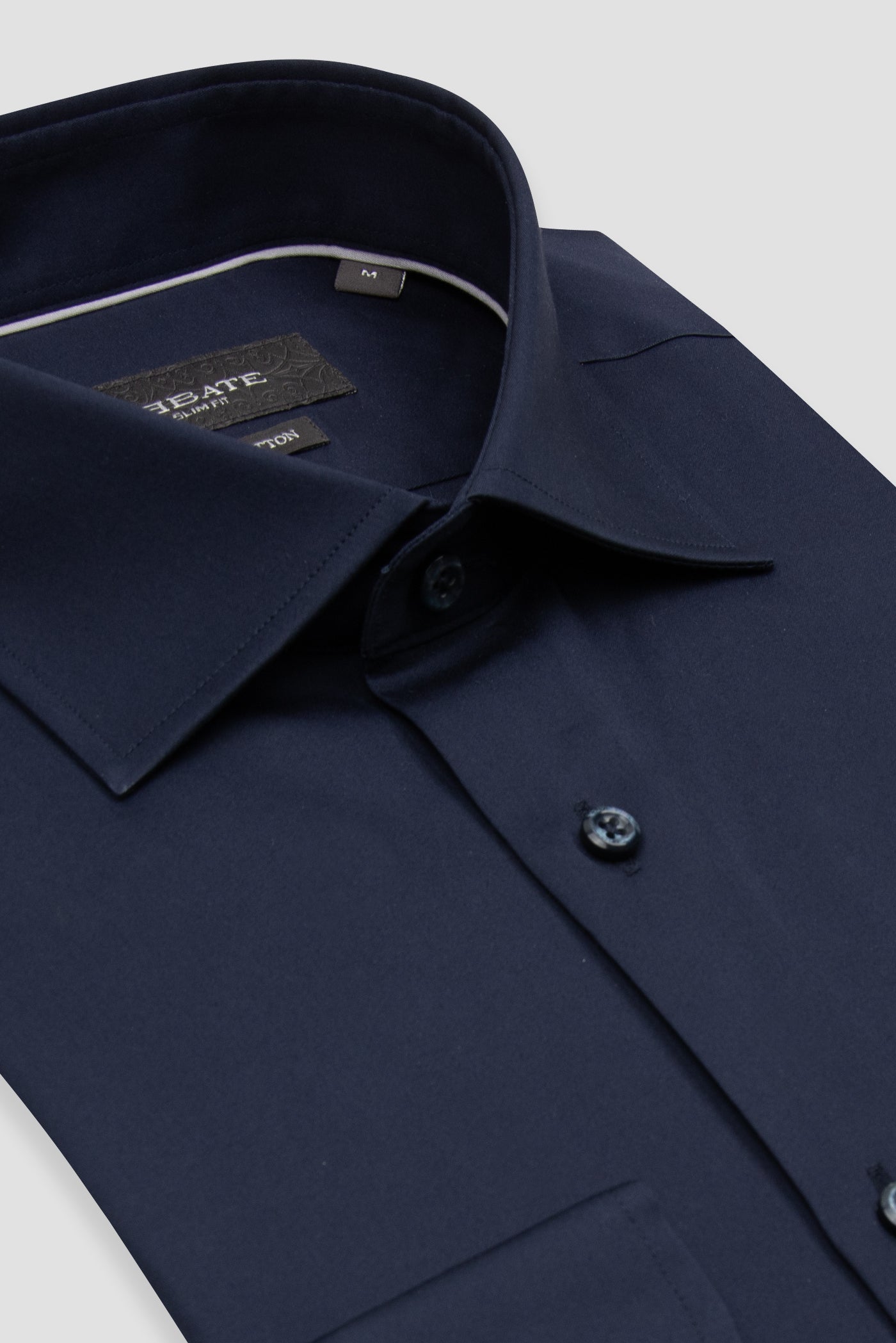 Abbate Donatello Saten Pamuklu Slim Fit Lacivert Klasik Yaka Erkek Düz Gömlek