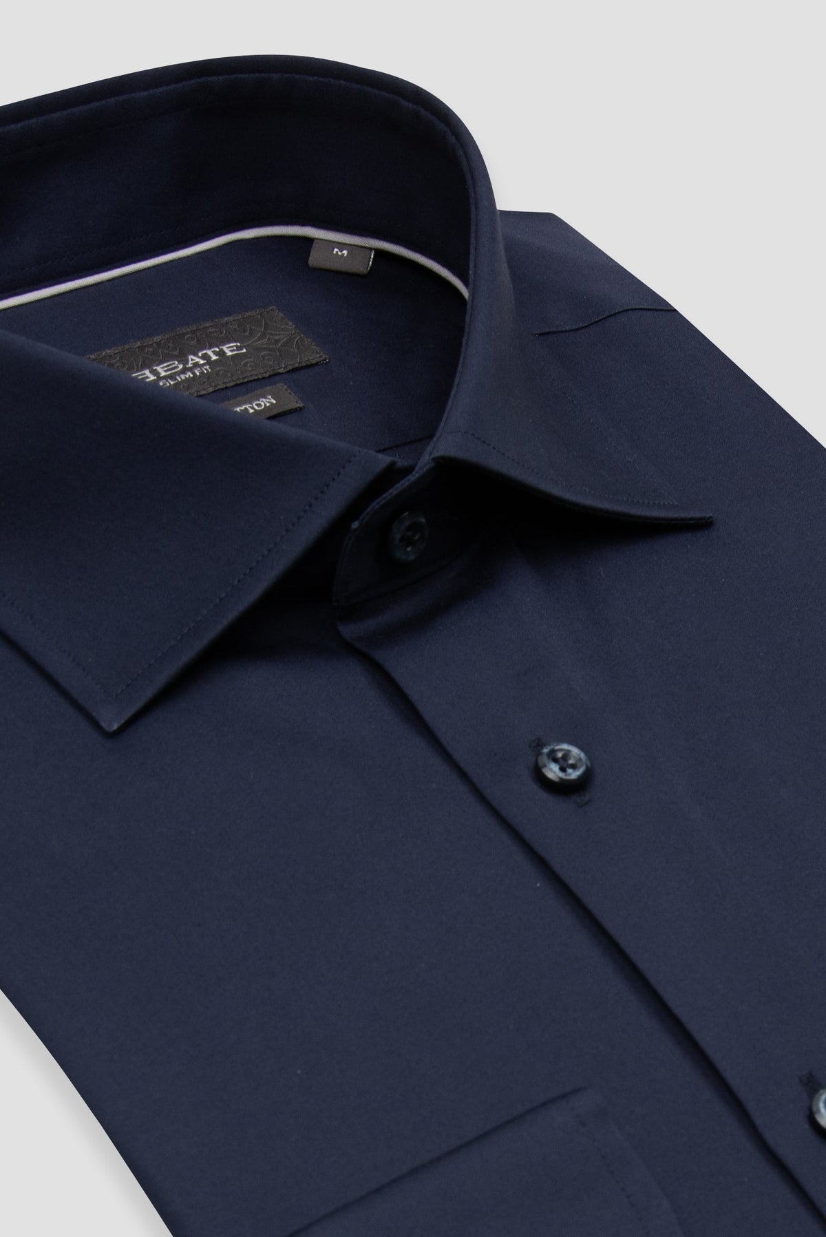 Abbate Donatello Saten %100 Pamuk Slim Fit Lacivert Klasik Yaka Erkek Düz Gömlek