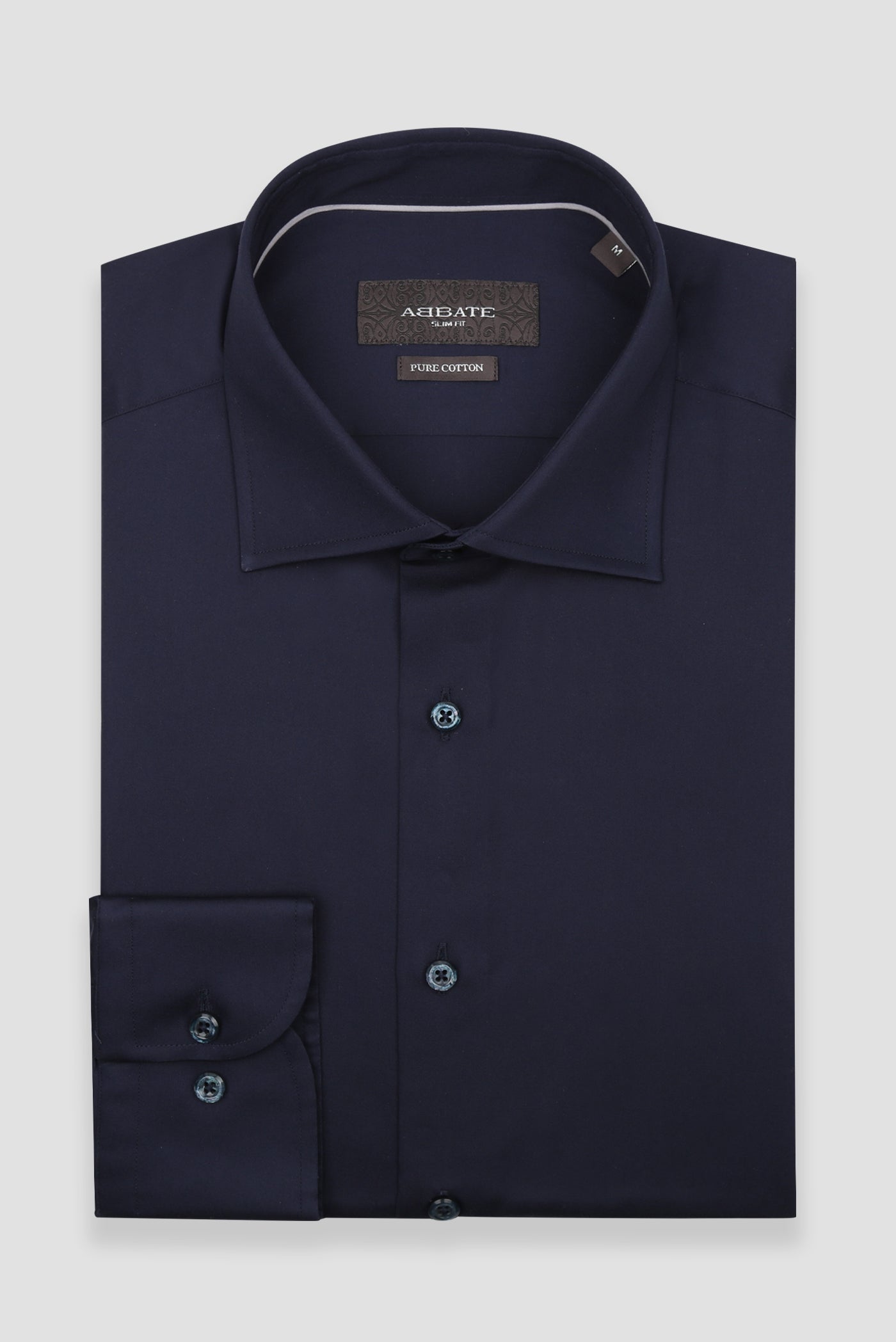 Abbate Donatello Saten Pamuklu Slim Fit Lacivert Klasik Yaka Erkek Düz Gömlek