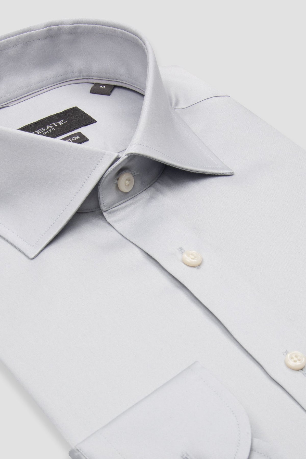 Abbate Donatello Saten %100 Pamuk Slim Fit Açık Gri Klasik Yaka Erkek Düz Gömlek
