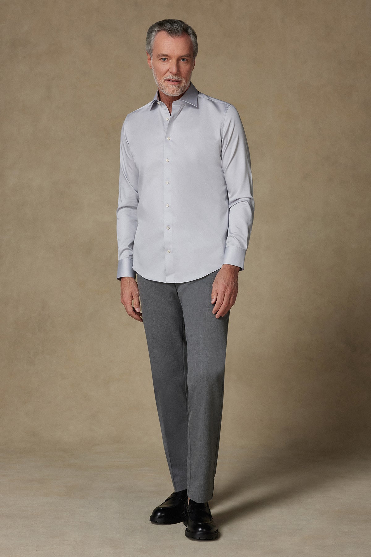 Abbate Donatello Saten Pamuklu Slim Fit Açık Gri Klasik Yaka Erkek Düz Gömlek