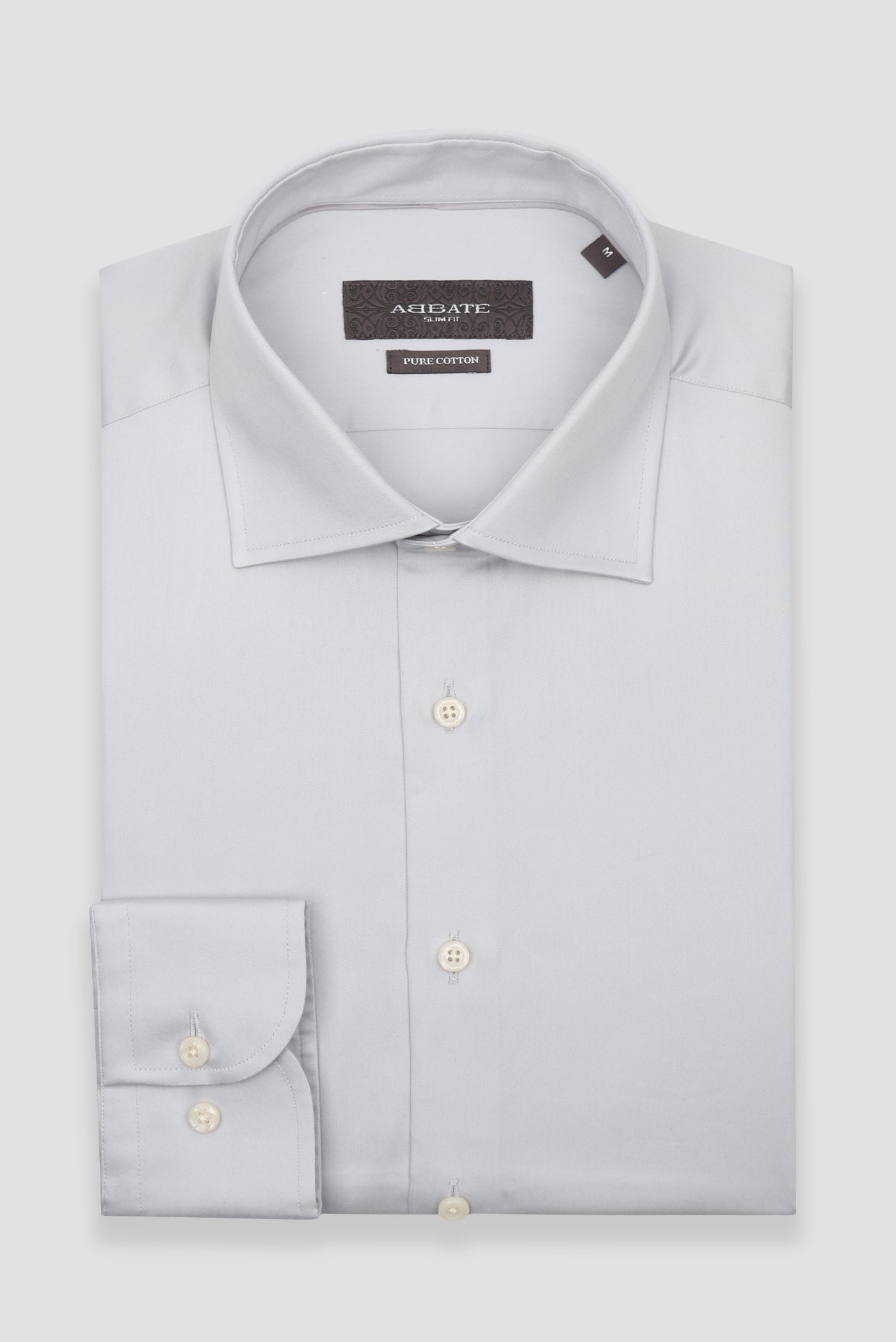 Abbate Donatello Saten Pamuklu Slim Fit Açık Gri Klasik Yaka Erkek Düz Gömlek