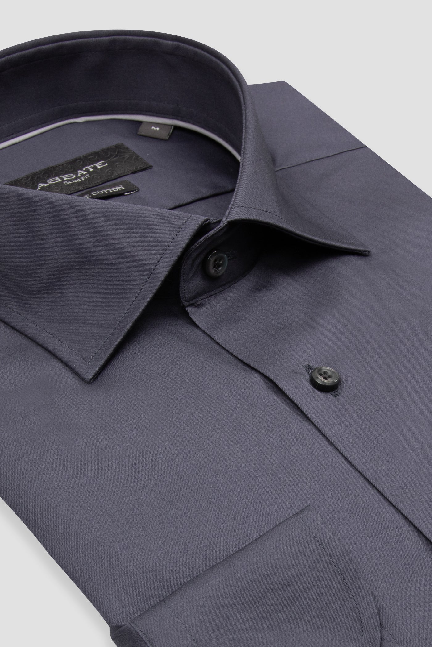 Abbate Donatello Saten Pamuklu Slim Fit Antrasit Klasik Yaka Erkek Düz Gömlek