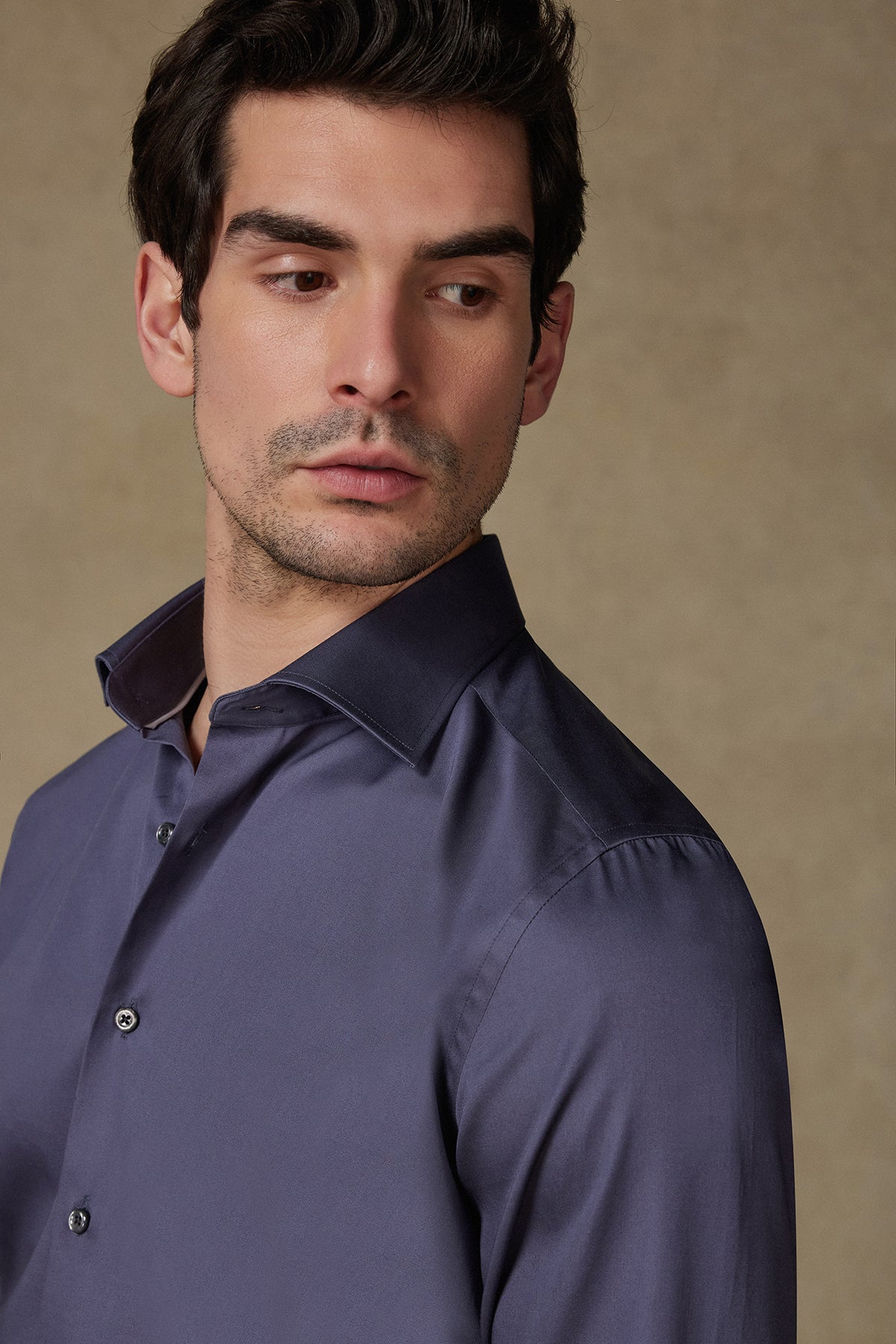 Abbate Donatello Saten Pamuklu Slim Fit Antrasit Klasik Yaka Erkek Düz Gömlek