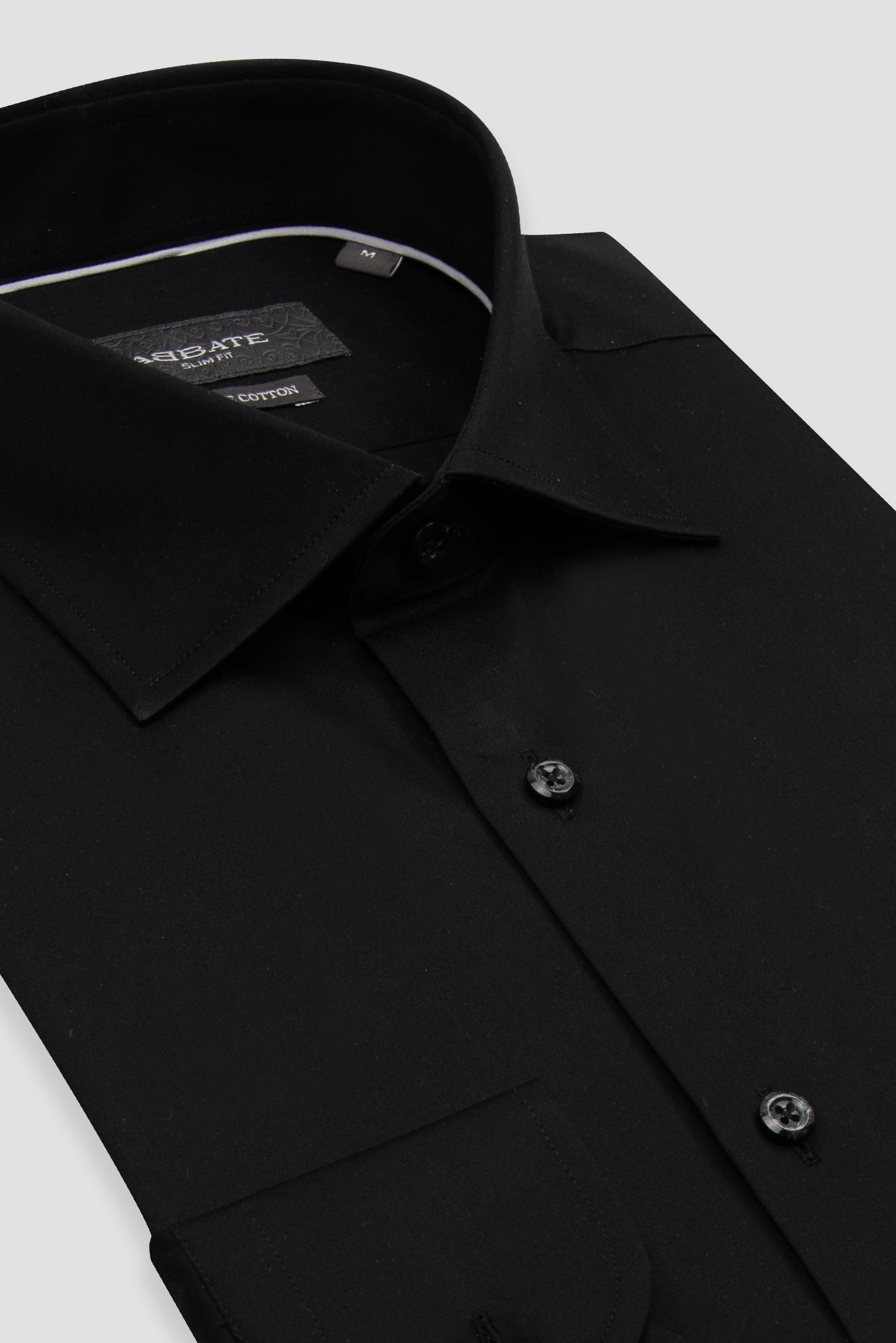 Abbate Donatello Saten Pamuklu Slim Fit Siyah Klasik Yaka Erkek Düz Gömlek