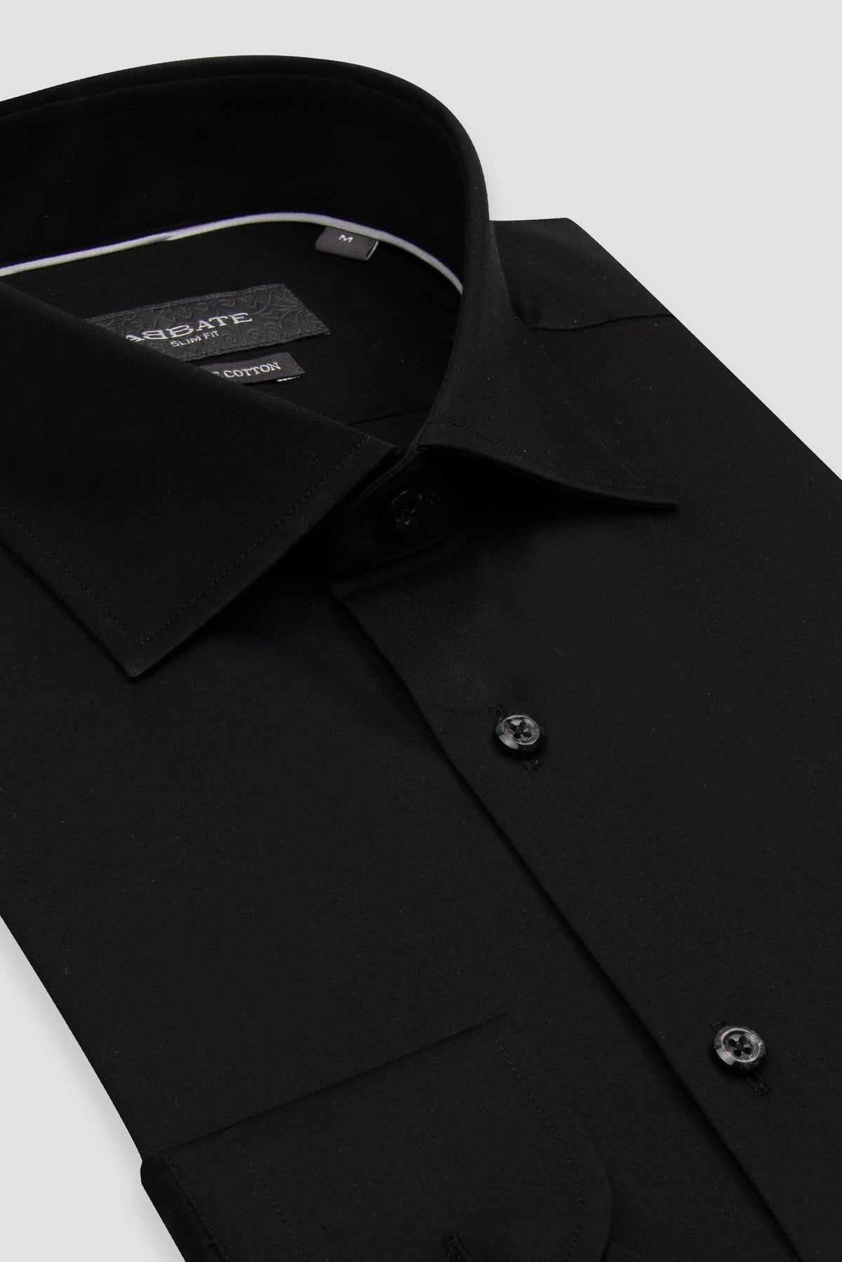 Abbate Donatello Saten Pamuklu Slim Fit Siyah Klasik Yaka Erkek Düz Gömlek