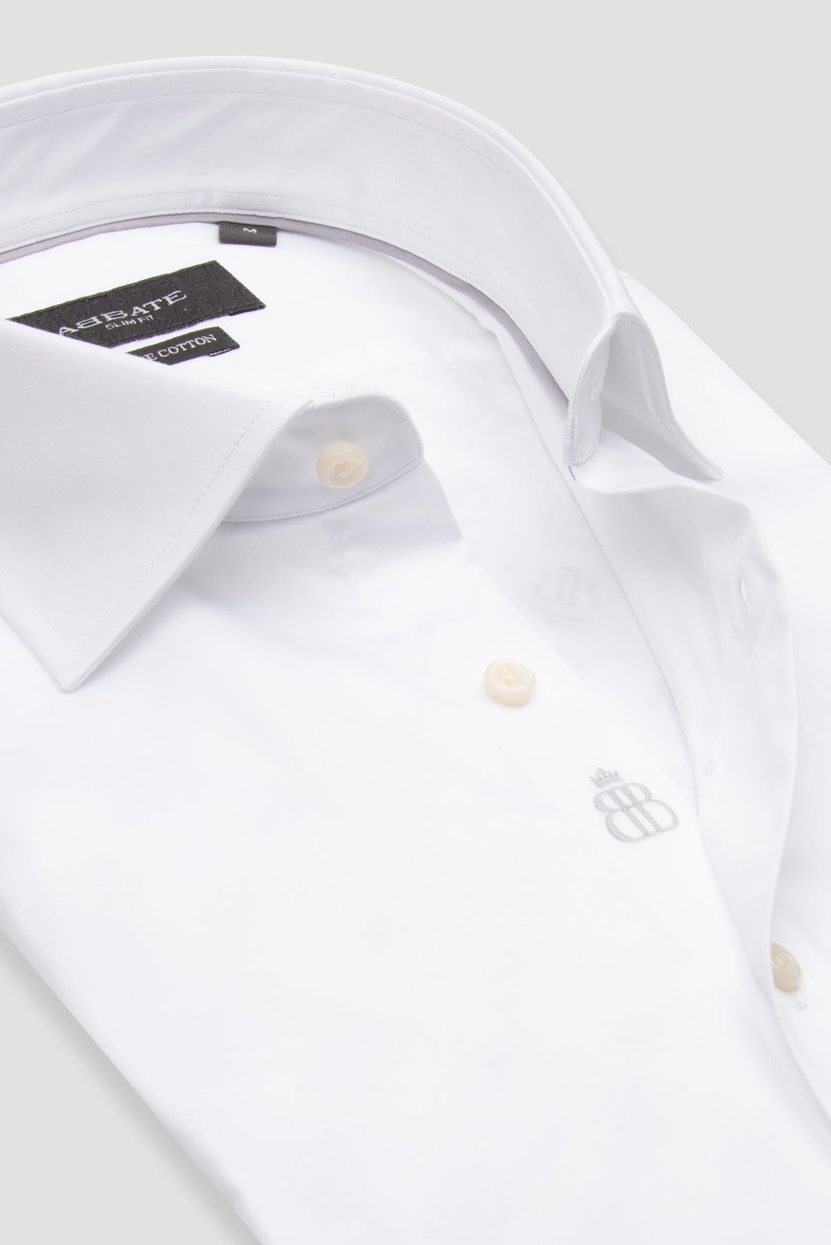 Abbate Francesco Saten Pamuklu Çift Manşet Slim Fit Beyaz Klasik Yaka Erkek Düz Gömlek
