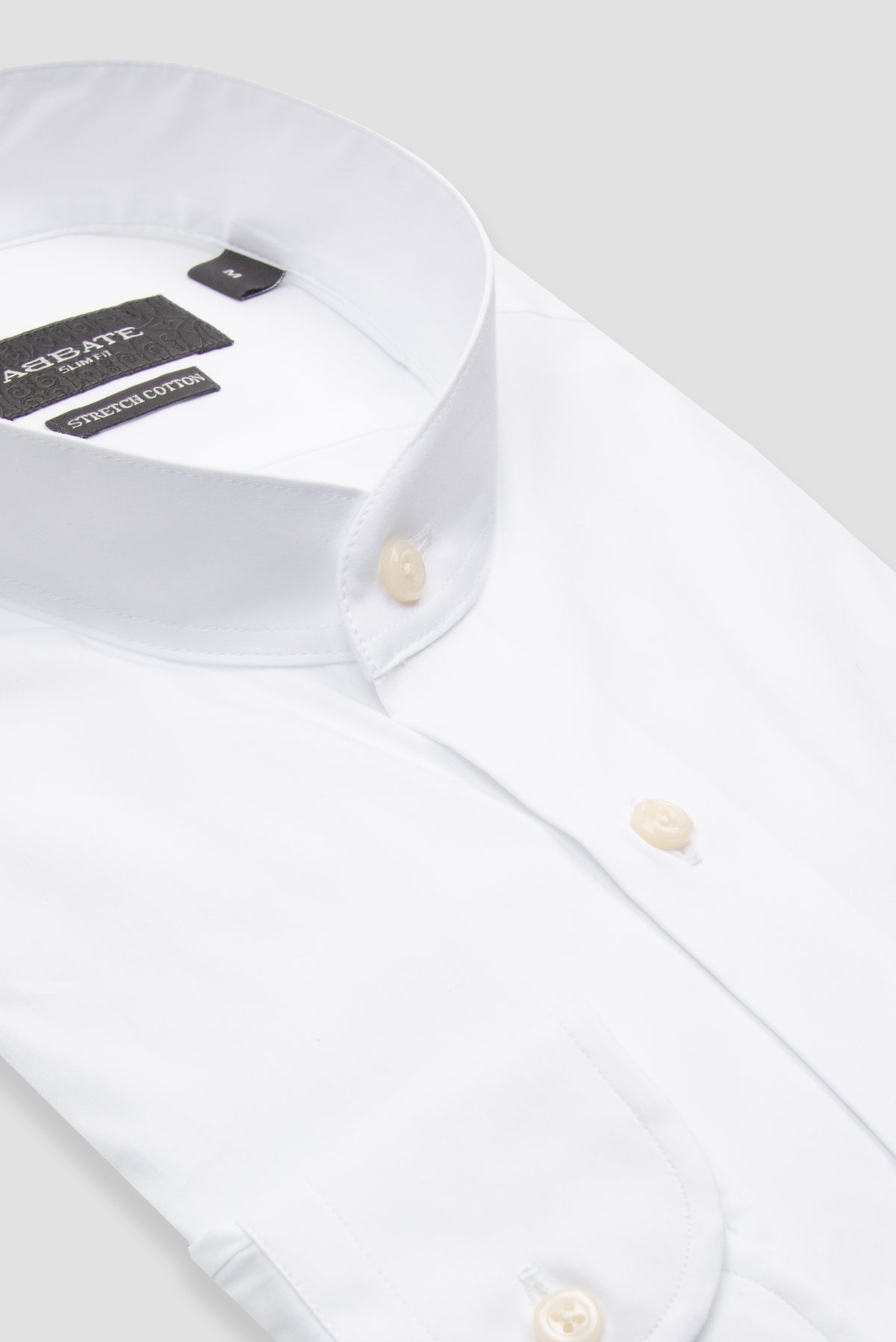 Abbate Mao Poplin Stretch Pamuk Karışımlı Slim Fit Beyaz Hakim Yaka Erkek Düz Gömlek