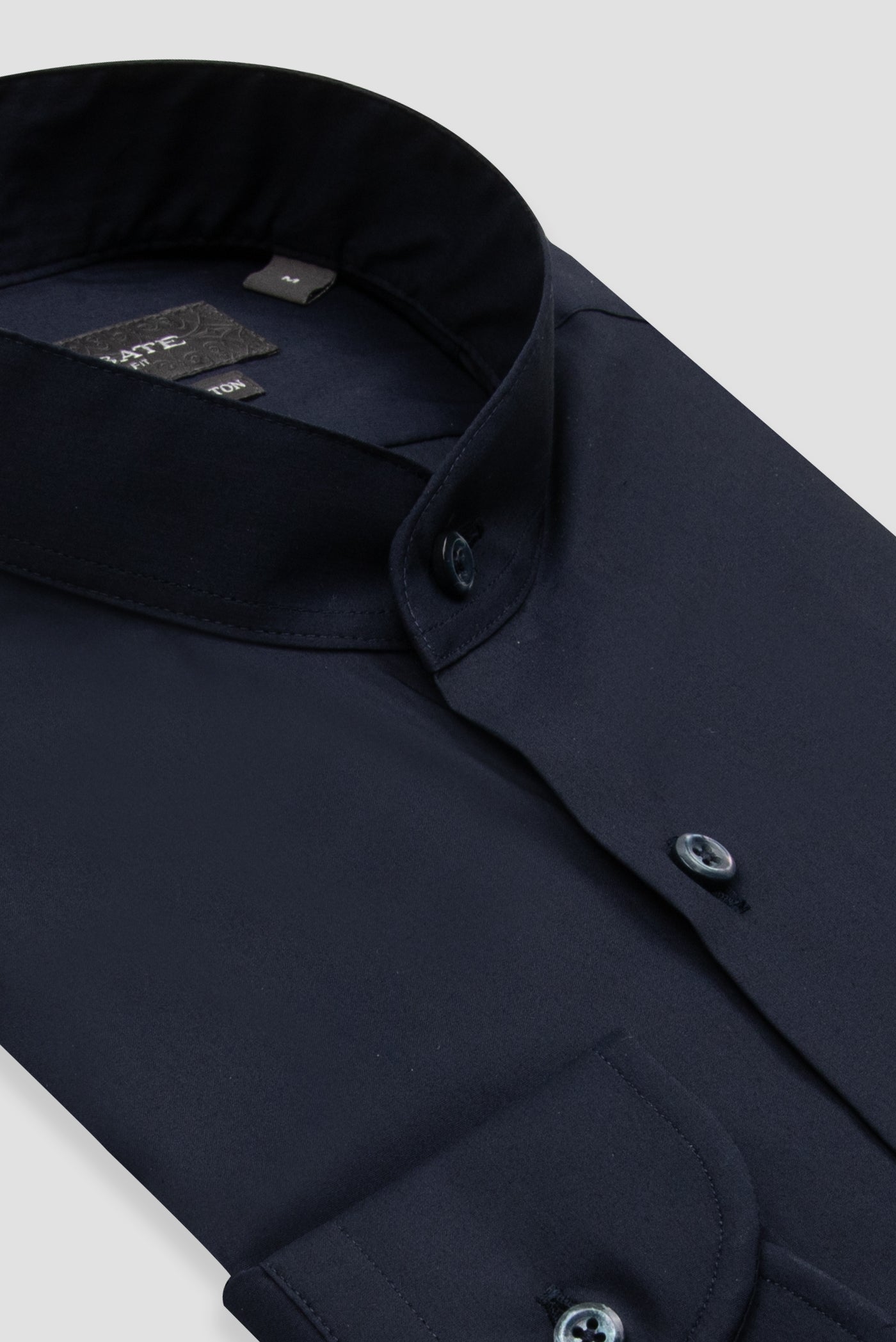 Abbate Mao Poplin Stretch Pamuk Karışımlı Slim Fit Lacivert Hakim Yaka Erkek Düz Gömlek