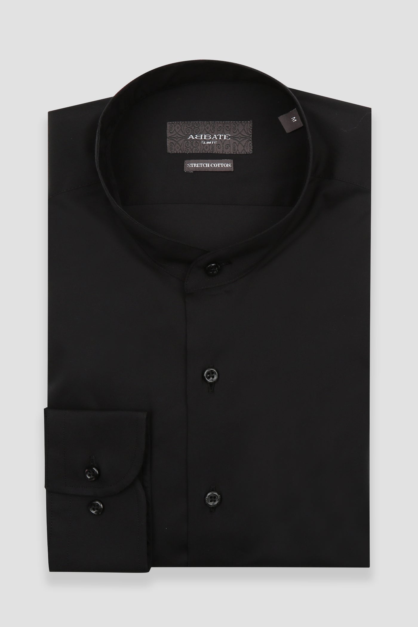 Abbate Mao Poplin Stretch Pamuk Karışımlı Slim Fit Siyah Hakim Yaka Erkek Düz Gömlek