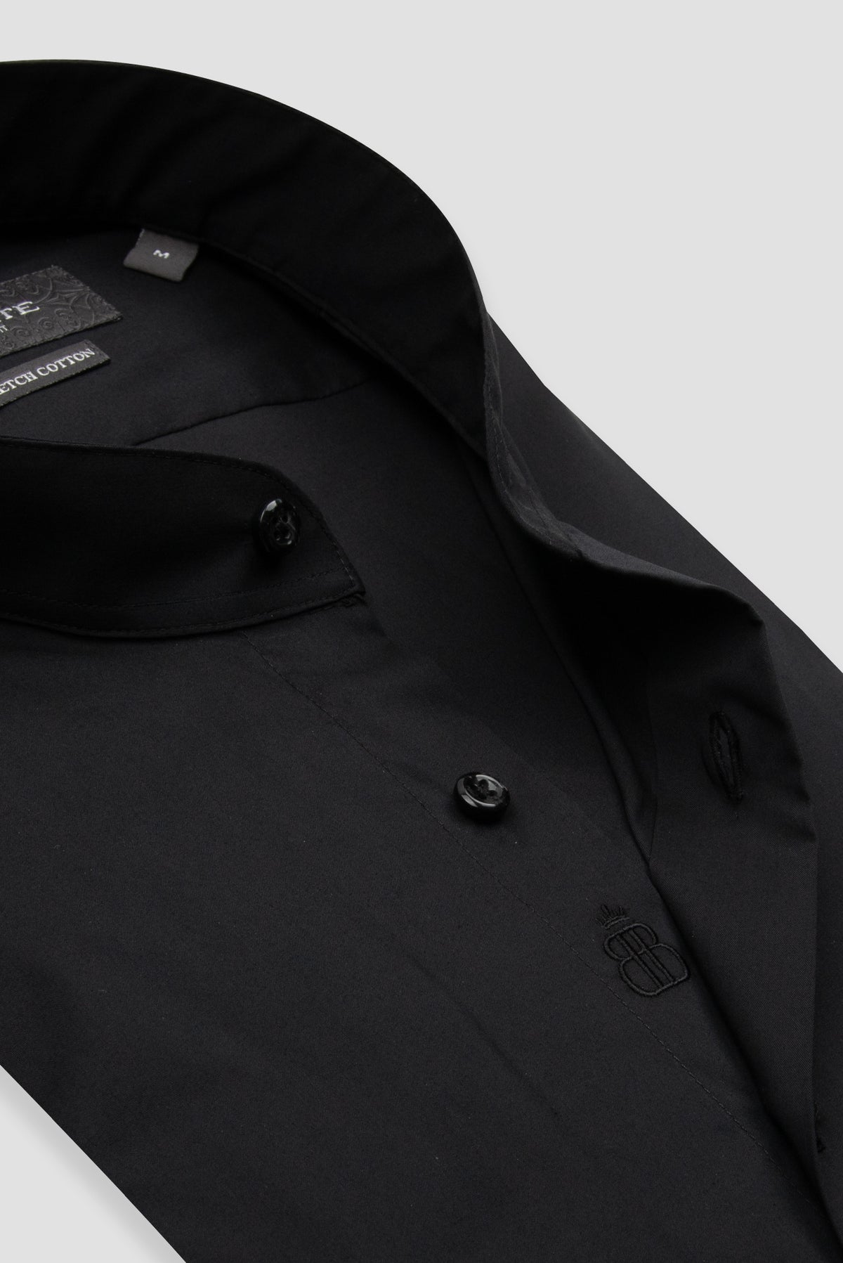 Abbate Mao Poplin Stretch Pamuk Karışımlı Slim Fit Siyah Hakim Yaka Erkek Düz Gömlek