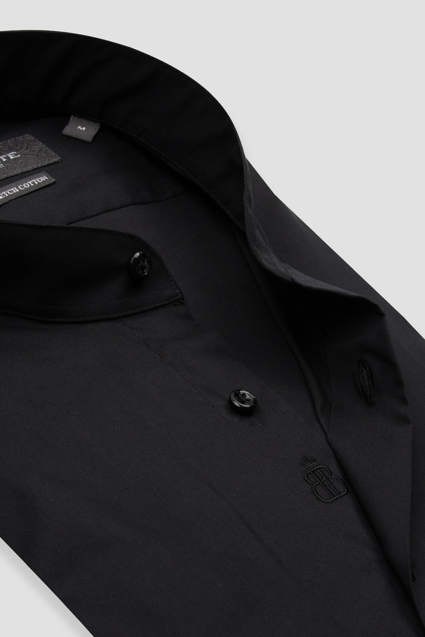 Abbate Mao Poplin Stretch Pamuk Karışımlı Slim Fit Siyah Hakim Yaka Erkek Düz Gömlek