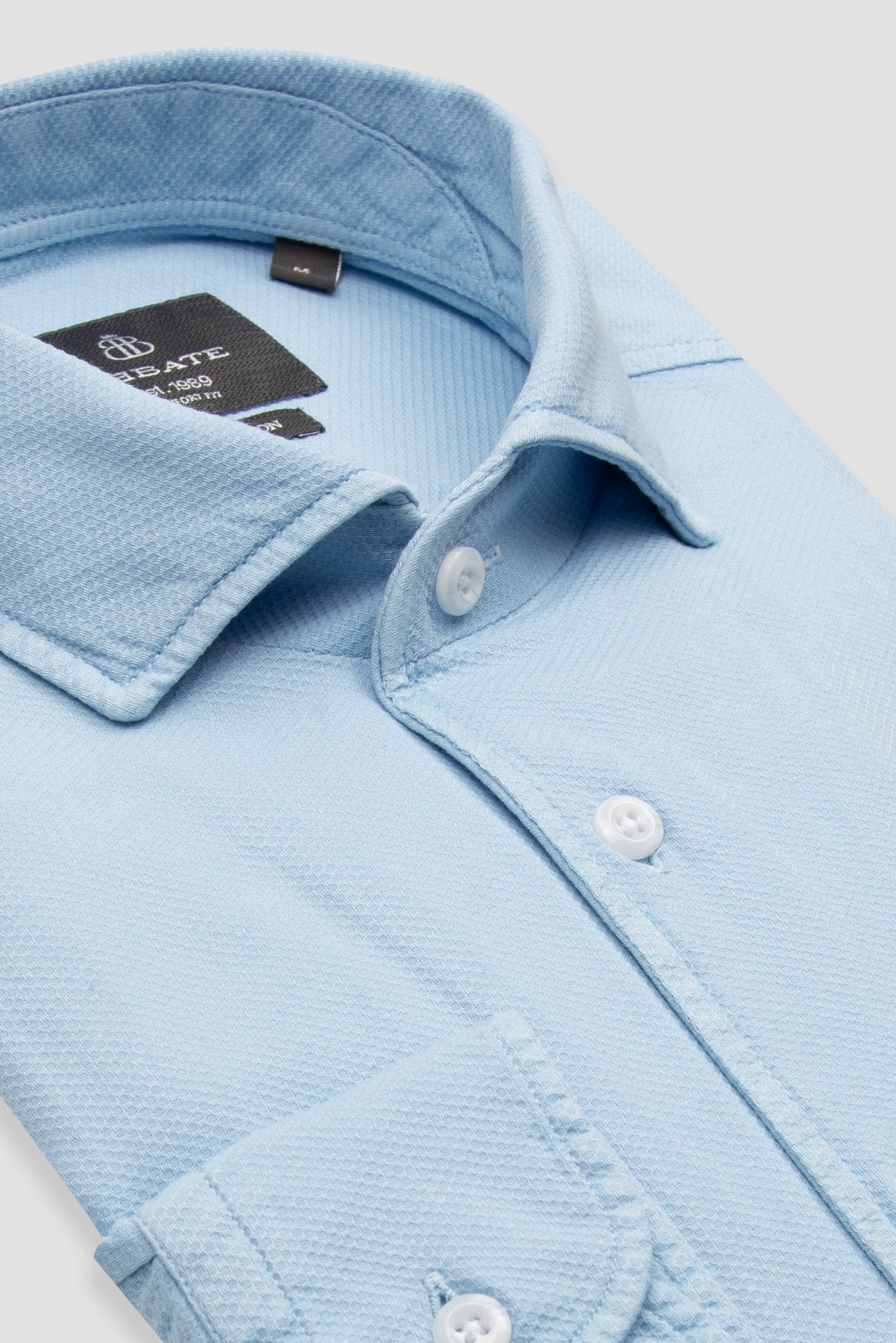 Abbate Antonio Armür Pamuklu Comfort Fit Açık Mavi Mostra Yaka Erkek Düz Gömlek