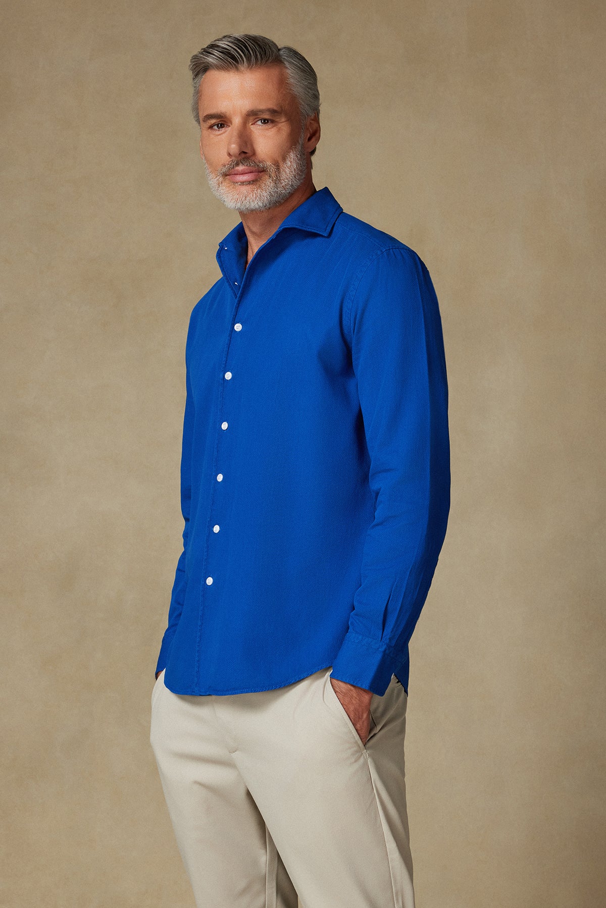 Abbate Antonio Armür Pamuklu Comfort Fit Lacivert Mostra Yaka Erkek Düz Gömlek