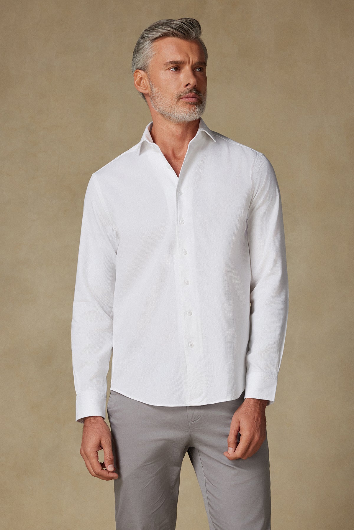 Abbate Antonio Armür Pamuklu Comfort Fit Beyaz Mostra Yaka Erkek Düz Gömlek