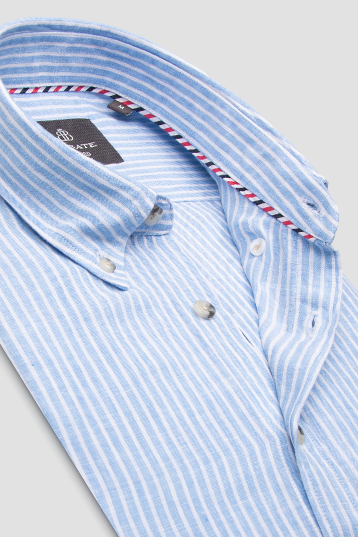 Abbate Sorento Keten Keten Comfort Fit Açık Mavi Düğmeli Yaka Erkek Çizgili Gömlek