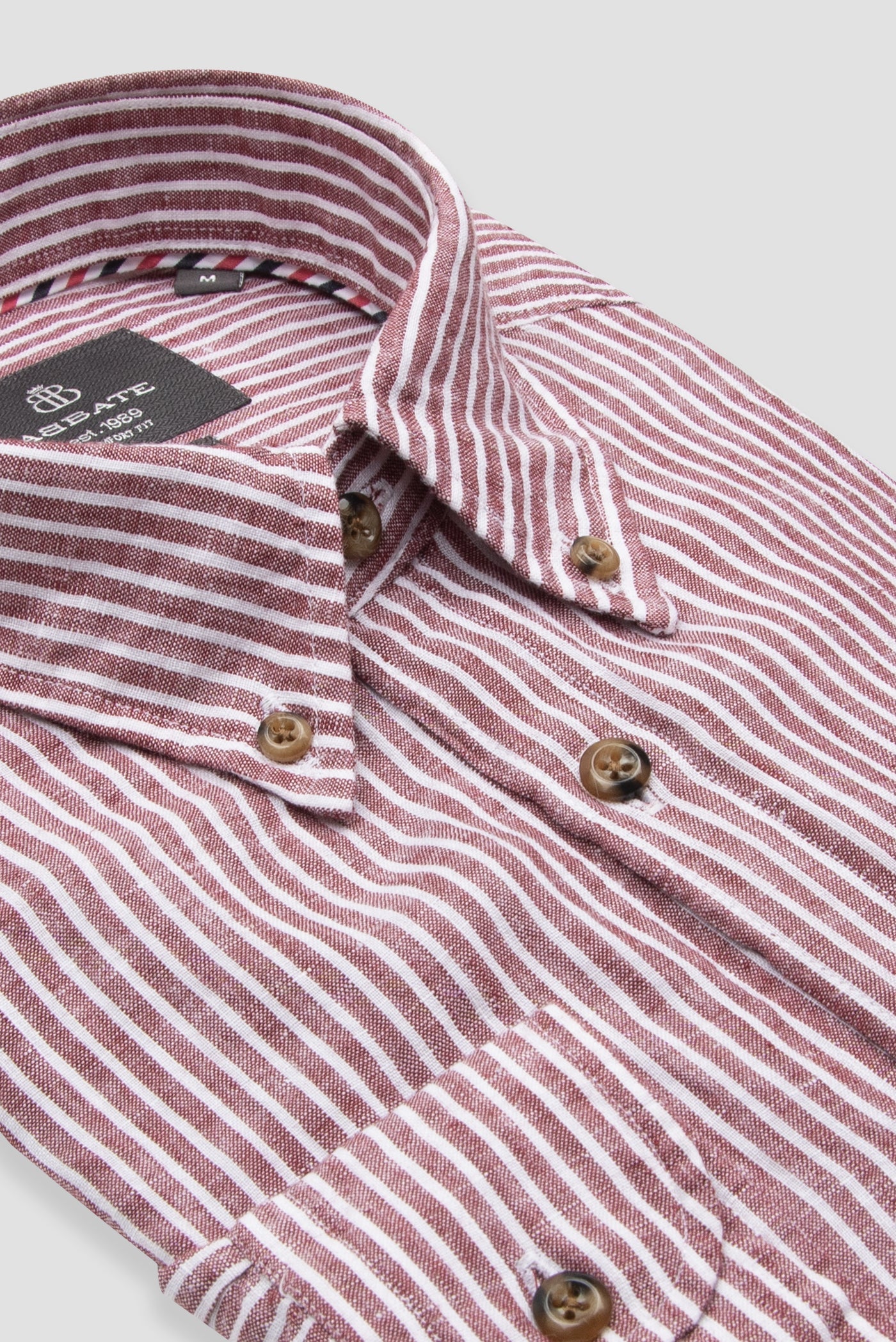 Abbate Sorento Keten Keten Comfort Fit Kırmızı Düğmeli Yaka Erkek Çizgili Gömlek
