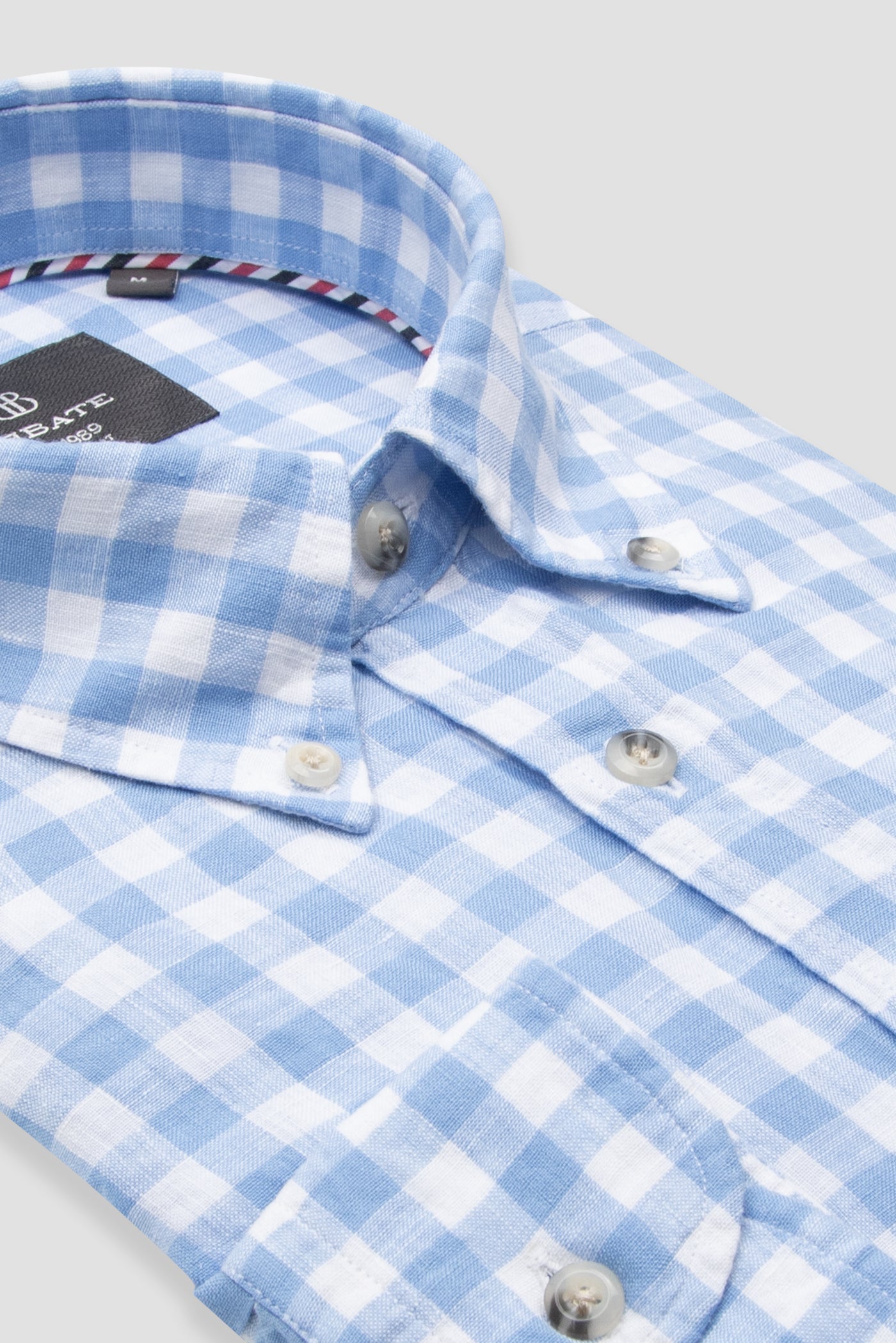 Abbate Sorento Keten Keten Comfort Fit Açık Mavi Düğmeli Yaka Erkek Kareli Gömlek