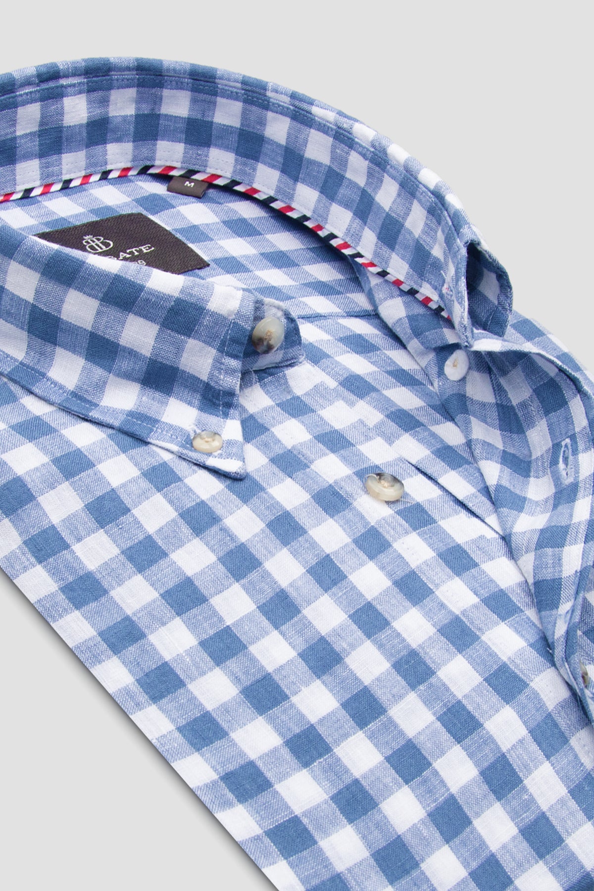 Abbate Sorento Keten Keten Comfort Fit Koyu Mavi Düğmeli Yaka Erkek Kareli Gömlek