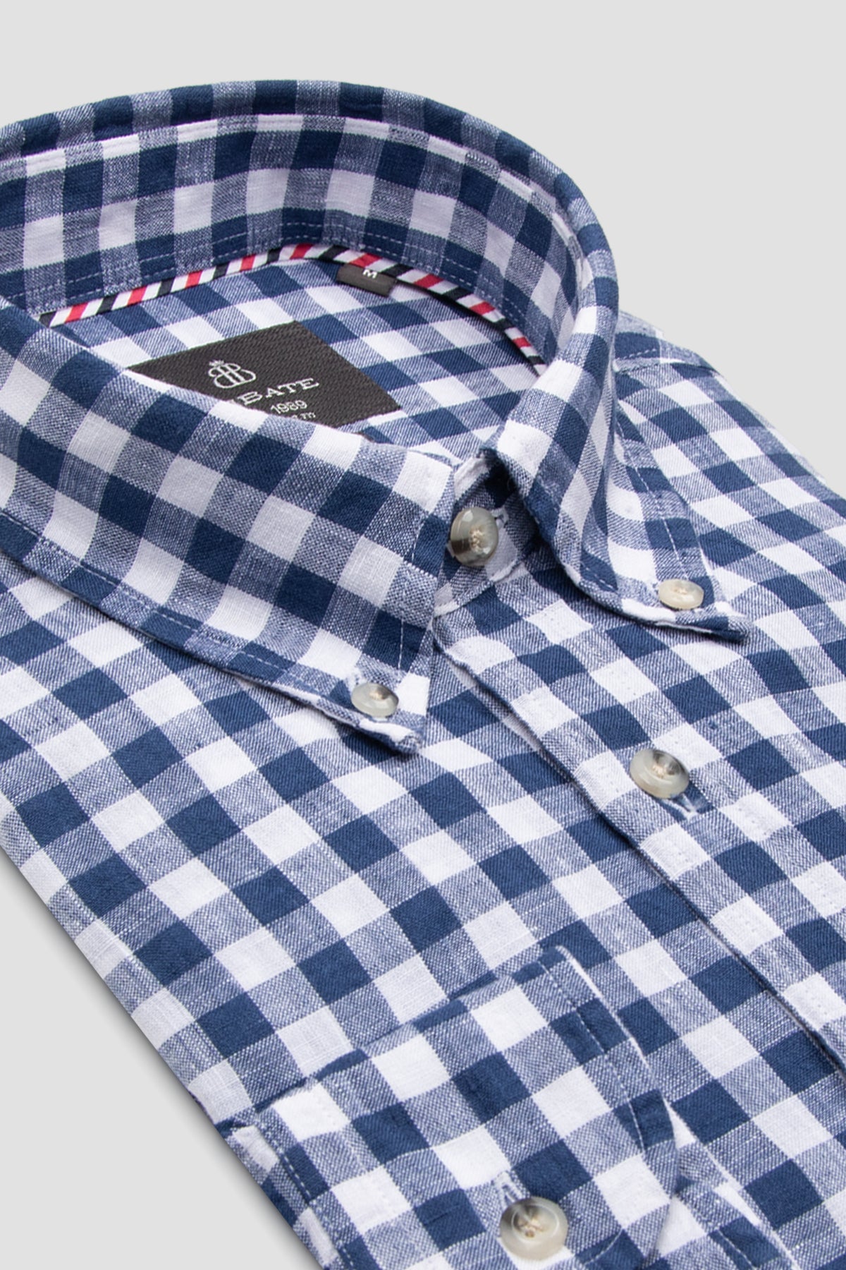 Abbate Sorento Keten Keten Comfort Fit Lacivert Düğmeli Yaka Erkek Kareli Gömlek
