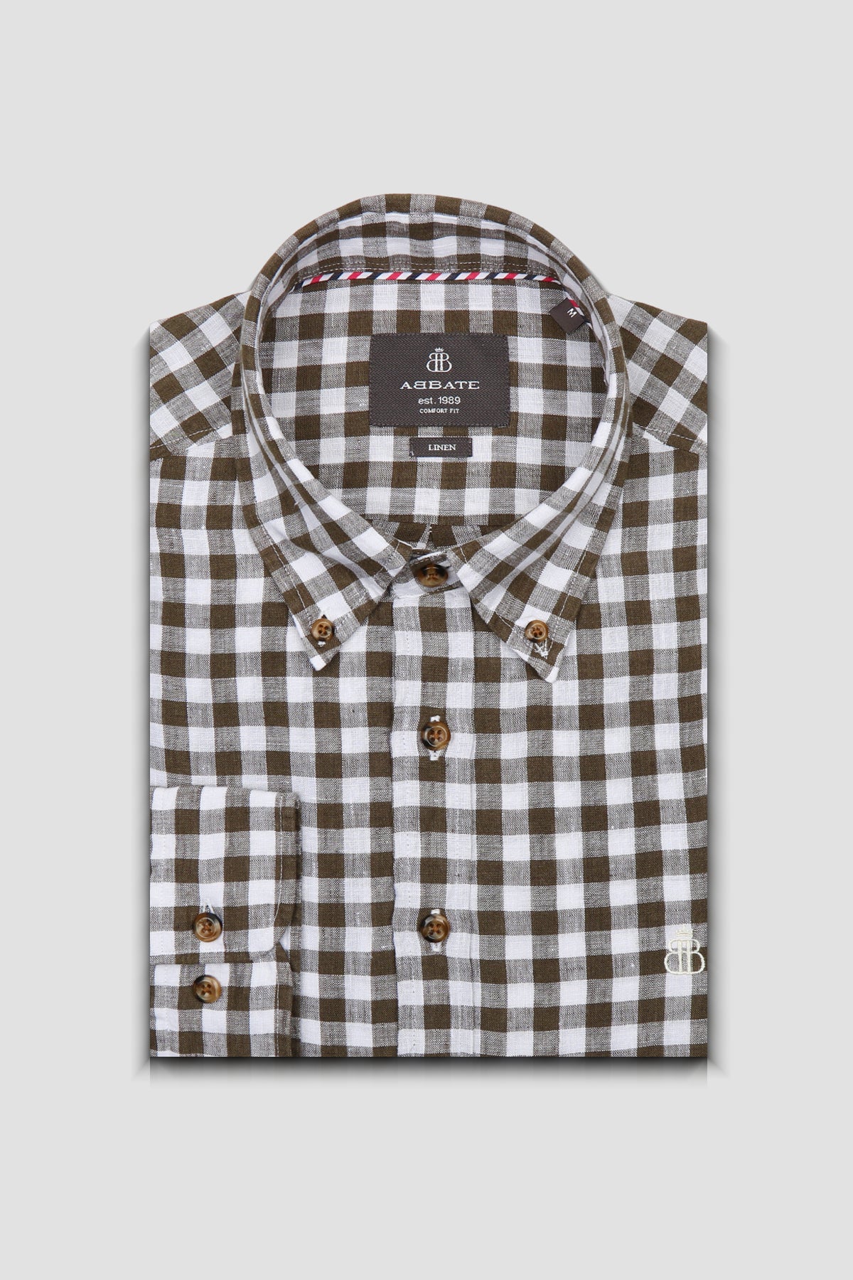 Abbate Sorento Keten Keten Comfort Fit Yeşil Düğmeli Yaka Erkek Kareli Gömlek