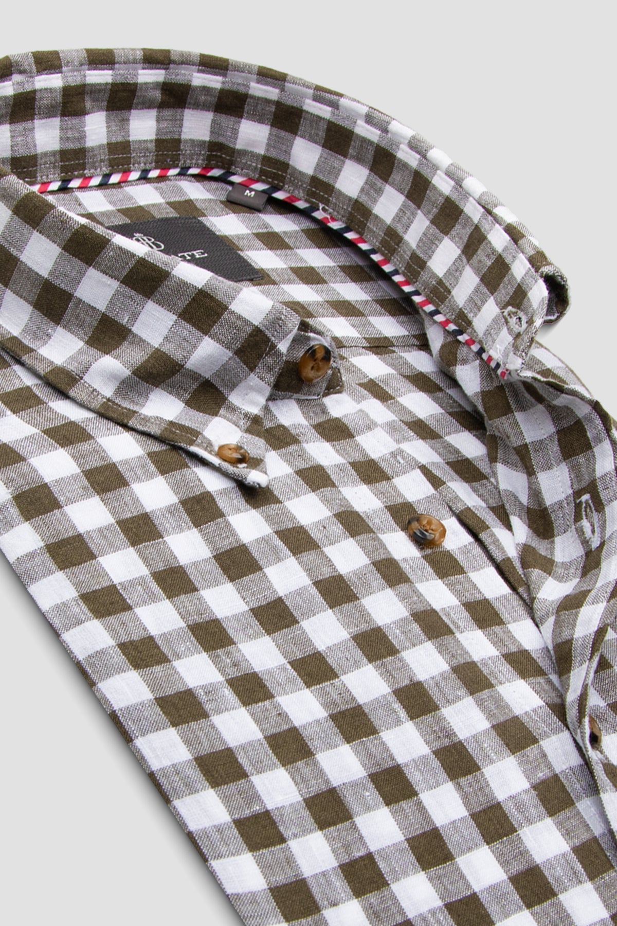 Abbate Sorento Keten Keten Comfort Fit Yeşil Düğmeli Yaka Erkek Kareli Gömlek