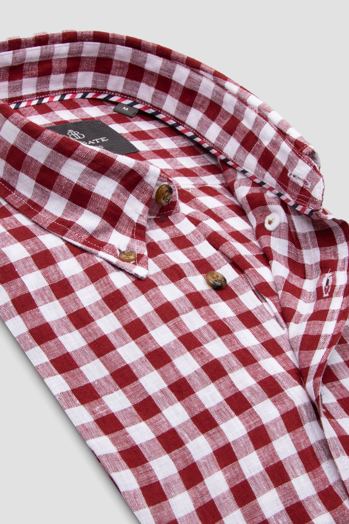Abbate Sorento Keten Keten Comfort Fit Kırmızı Düğmeli Yaka Erkek Kareli Gömlek