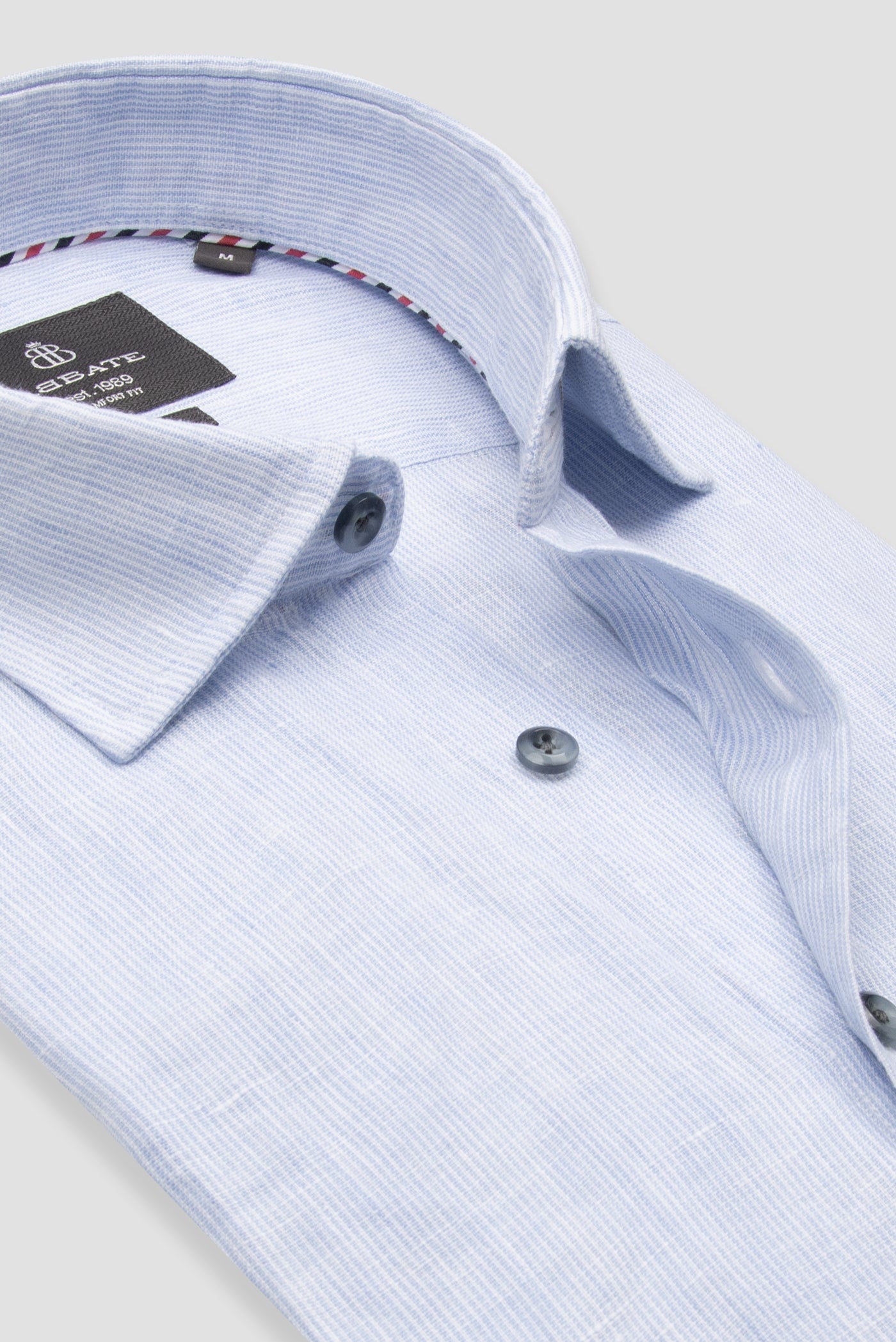 Abbate Lieno Keten Keten Comfort Fit Açık Mavi Klasik Yaka Erkek Çizgili Gömlek