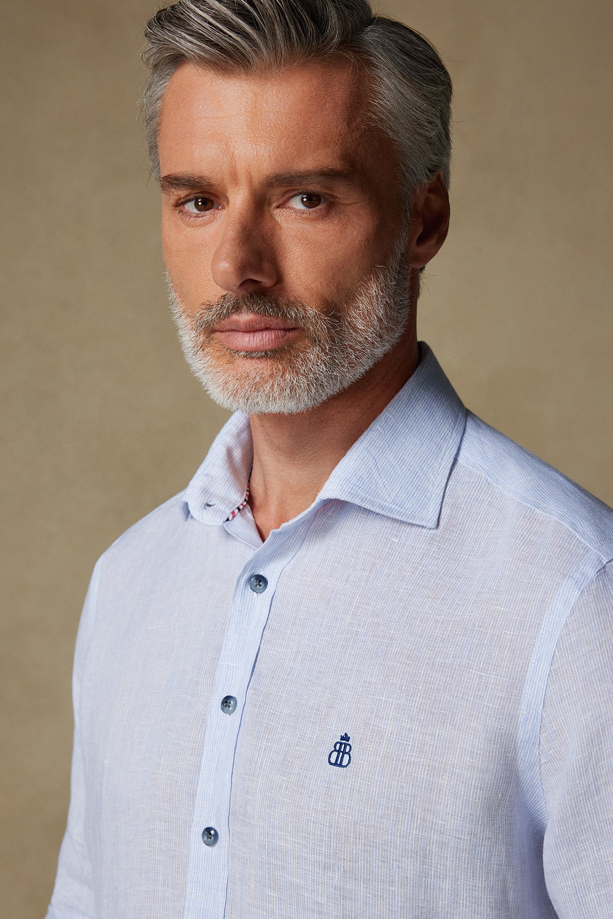 Abbate Lieno Keten Keten Comfort Fit Koyu Mavi Klasik Yaka Erkek Çizgili Gömlek