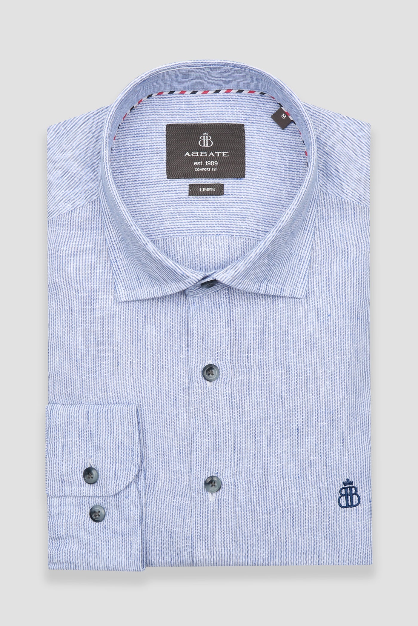 Abbate Lieno Keten Keten Comfort Fit Koyu Mavi Klasik Yaka Erkek Çizgili Gömlek