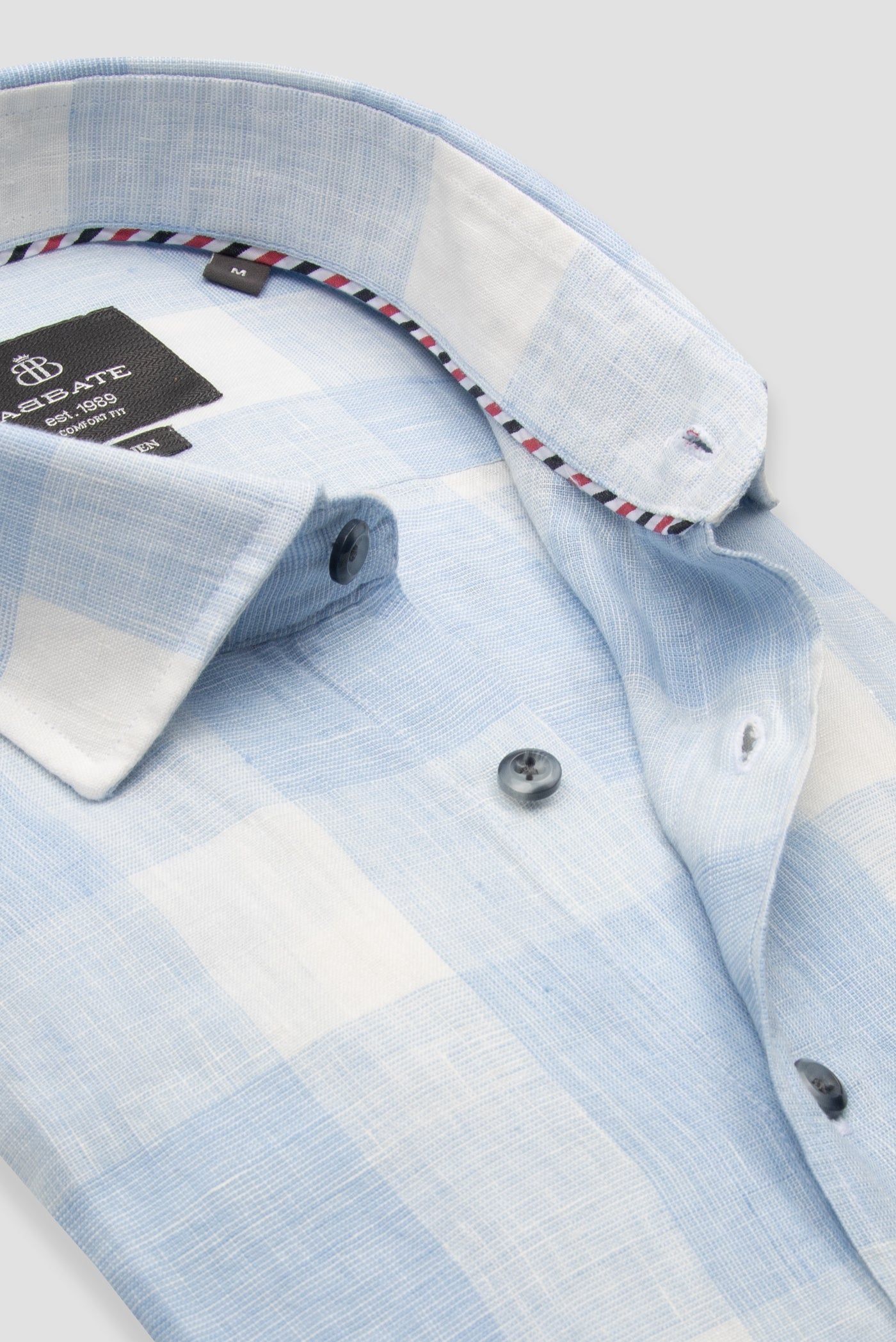 Abbate Lieno Keten Keten Comfort Fit Mavi Klasik Yaka Erkek Kareli Gömlek