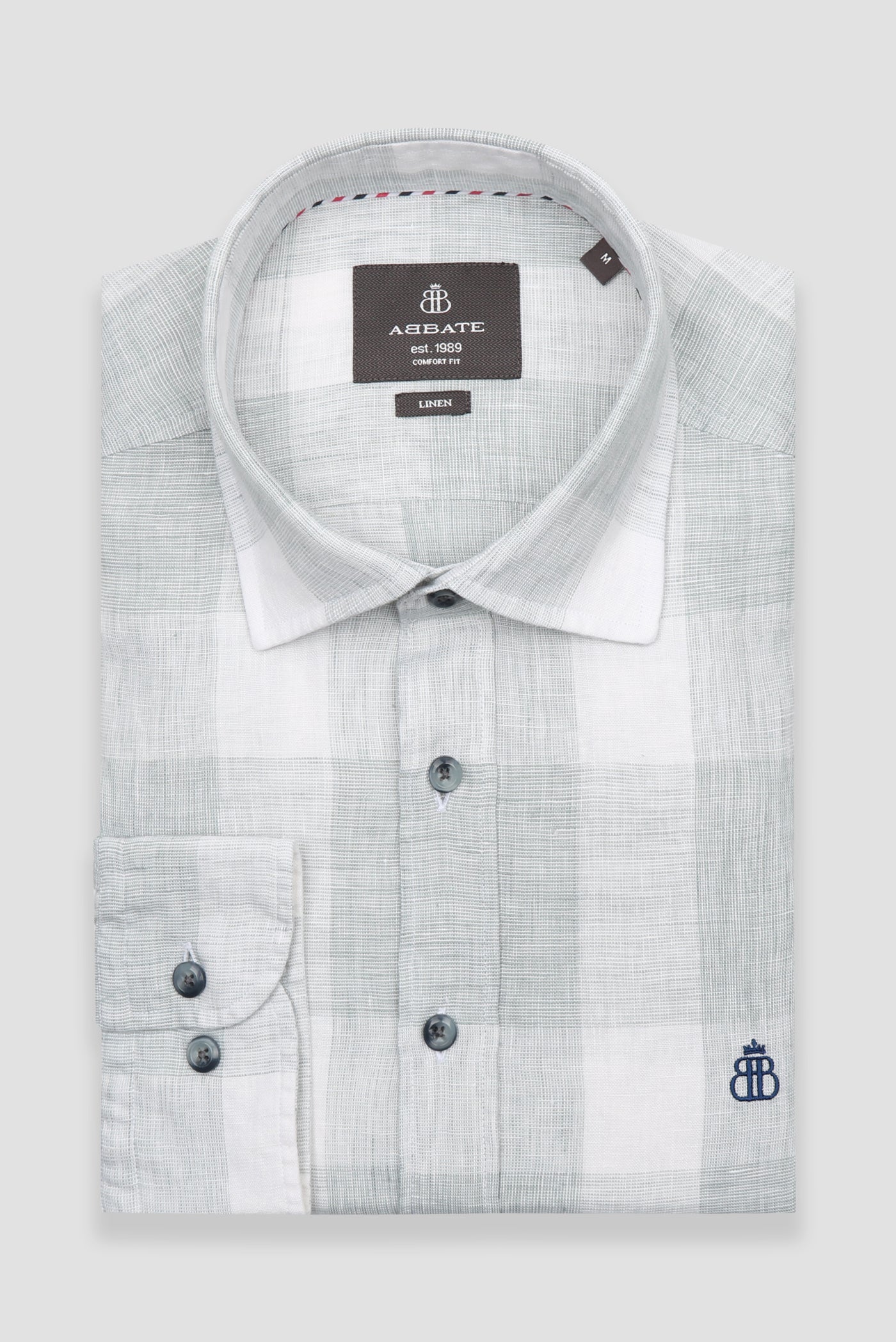 Abbate Lieno Keten Keten Comfort Fit Açık Yeşil Klasik Yaka Erkek Kareli Gömlek