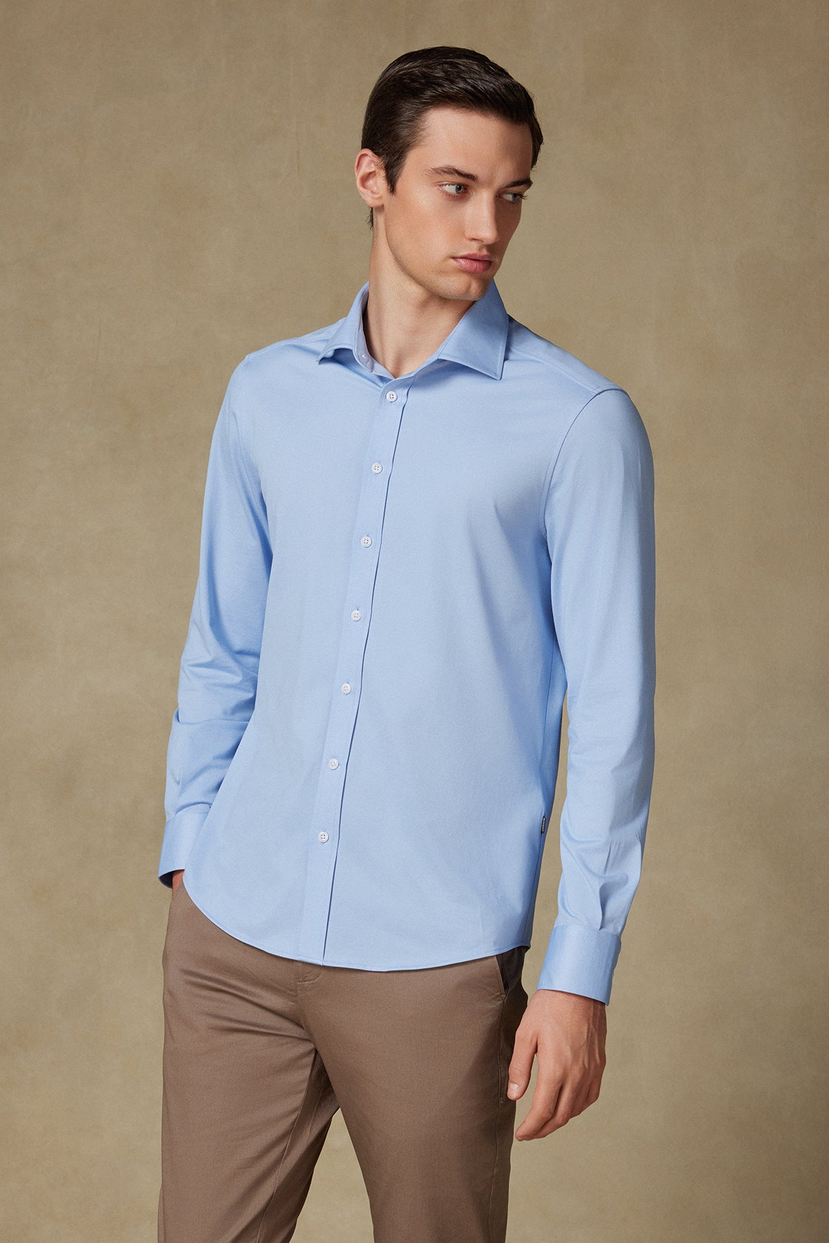 Abbate Floransa Örme Kumaş Pamuk Karışımlı Comfort Fit Mavi Klasik Yaka Erkek Düz Gömlek