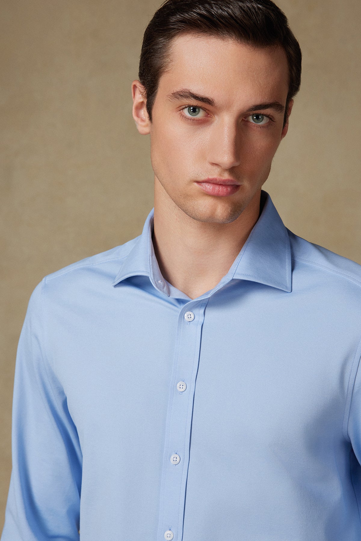 Abbate Floransa Örme Kumaş Pamuk Karışımlı Comfort Fit Mavi Klasik Yaka Erkek Düz Gömlek